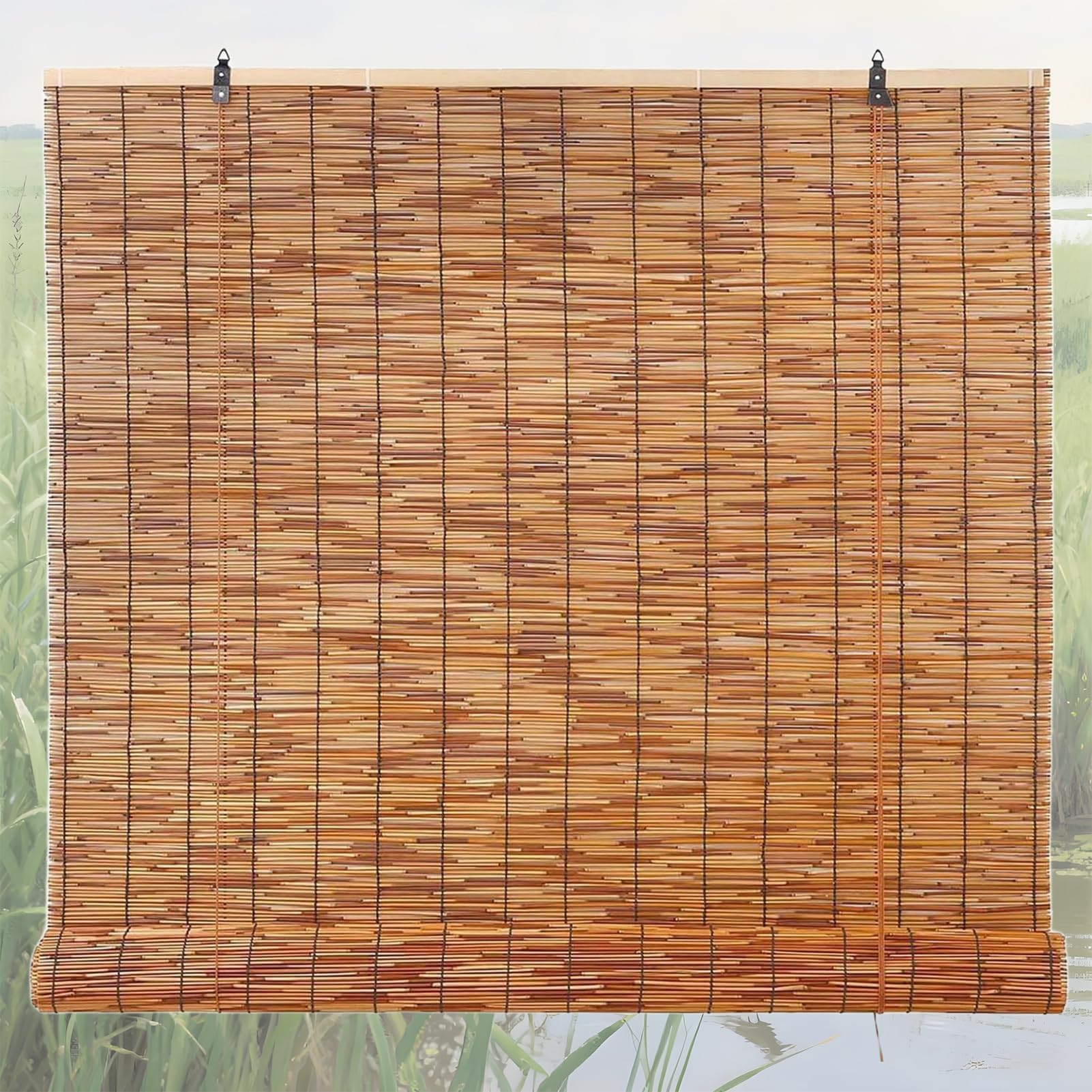 Stqyeiw C Bamboo Blind Blackout Blinds Roller Retro Reed Urtains Shade With Lifter Sunshade Privacy Wide Kitchen Roman Roller For Window/Door/Patio Balcony Outdoor Indoor Various Sizes