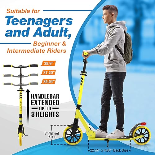 Miniatura 4 de SereneLife Patinete ligero y plegable cómodo manubrio de barra en T, scooter ajustable para adolescentes y adultos, cubierta de aleación con ruedas