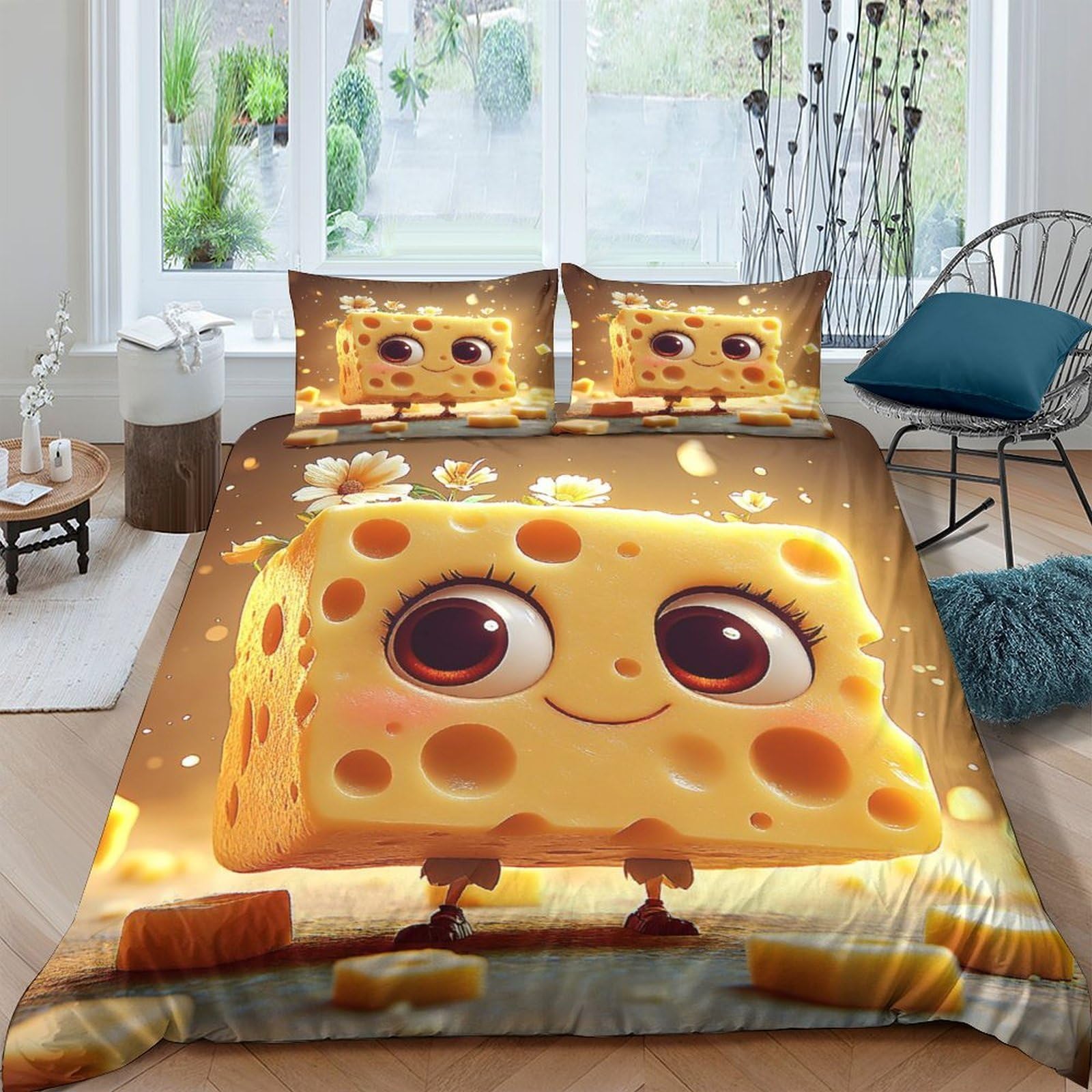 Ctjqhvkz Style-6 3D Printed Cartoon Cheese Fitted Sheet Microfiber Soft Anti-Slip Mattress Cover For Bedroom Dorm Room Decorative Bedding Single（135X200cm）