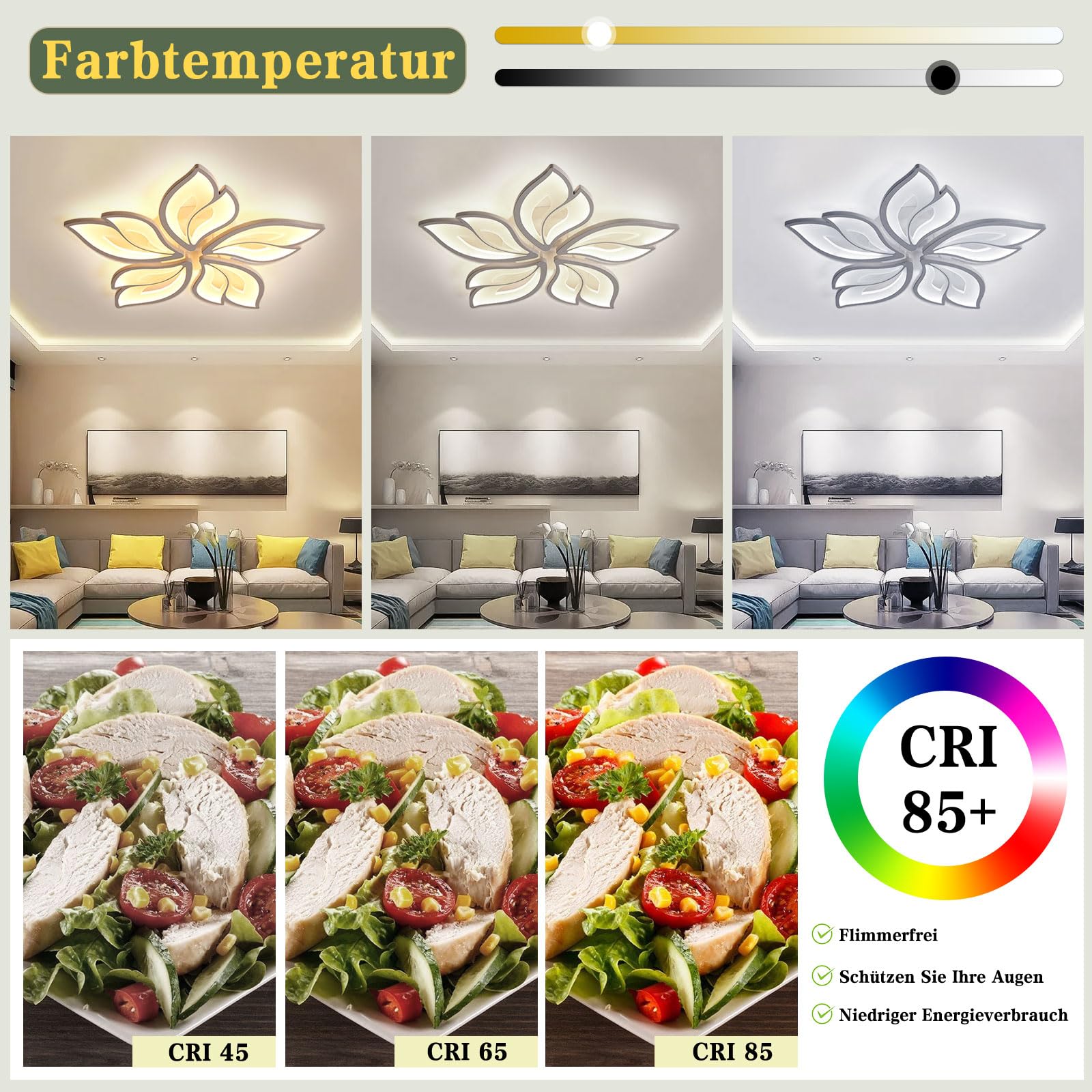 Sky angle Plafoniera LED Soffittocon ALEXA e Google Home, Lampada da Soffitto Moderna Design a Petalo Elegante per Soggiorno Camera da Letto Sala da Pranzo Bagno (Diametro 63cm)