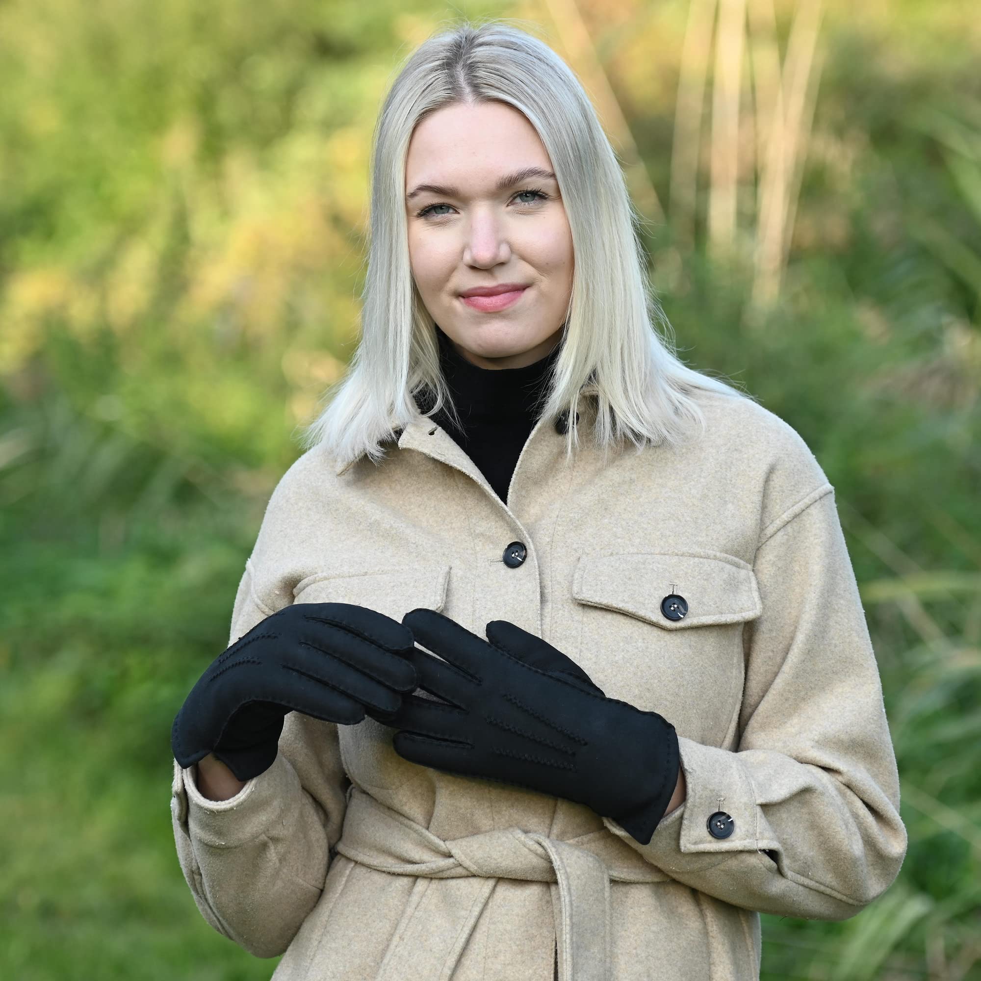 Lammfell Handschuhe für Damen - 100% Lammfell - warme Winterhandschuhe - Farben: schwarz und braun - verschiedene Größen - eleganter Damenhandschuh