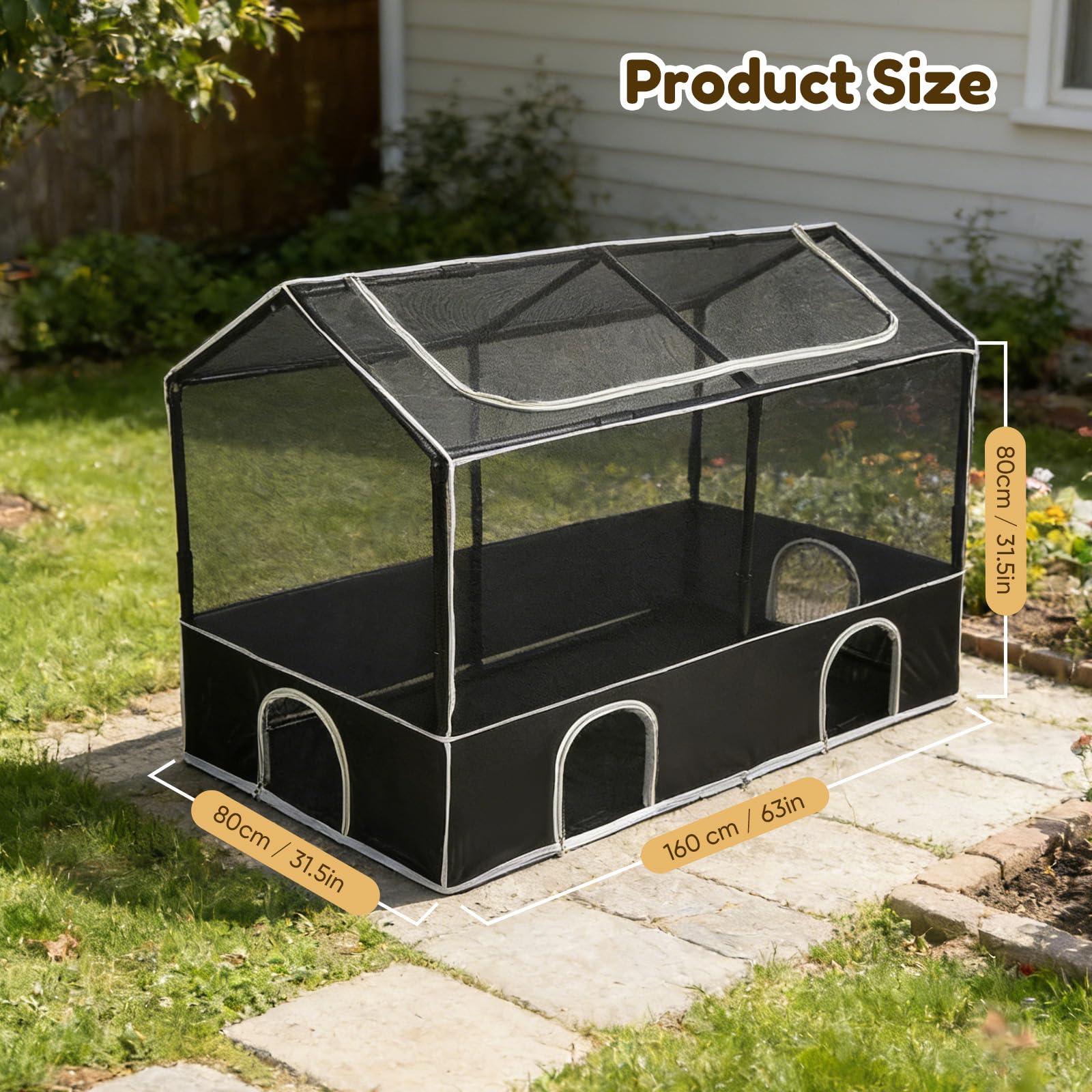 Kleintiergehege, Freilaufgehege Katzen Kaninchen für Innen und Außen, Haustier-Laufstall mit Wasserdichtem Boden & 4 kleinen Türen für Hamster, Igel, Kätzchen, Hühner, 160 * 80 * 80cm