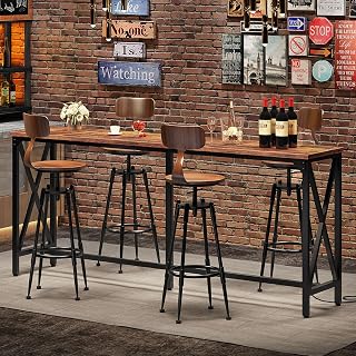Choezon 70.9" Industrial Bar Table with Power Outlet, USB Ports & Footrest - Rustic Brown/Black Kitchen Pub Table TBT08UBF