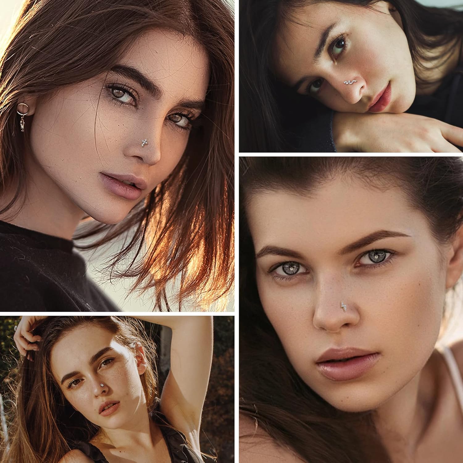 YADOCA 12 Pcs 20G Surgical Steel L Shaped Nose Rings Studs for Women Men - CZ Heart Butterfly Flower Snake Piercing Jewelry - Image 4