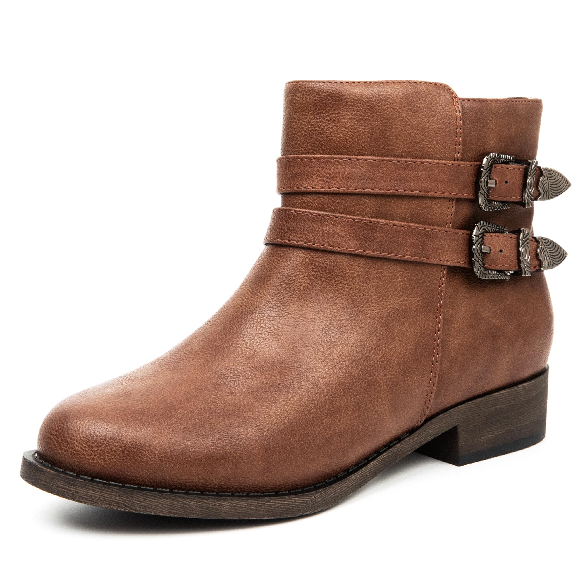 Women's Low Heel Ankle Boots, Side Zipper Casual Booties.