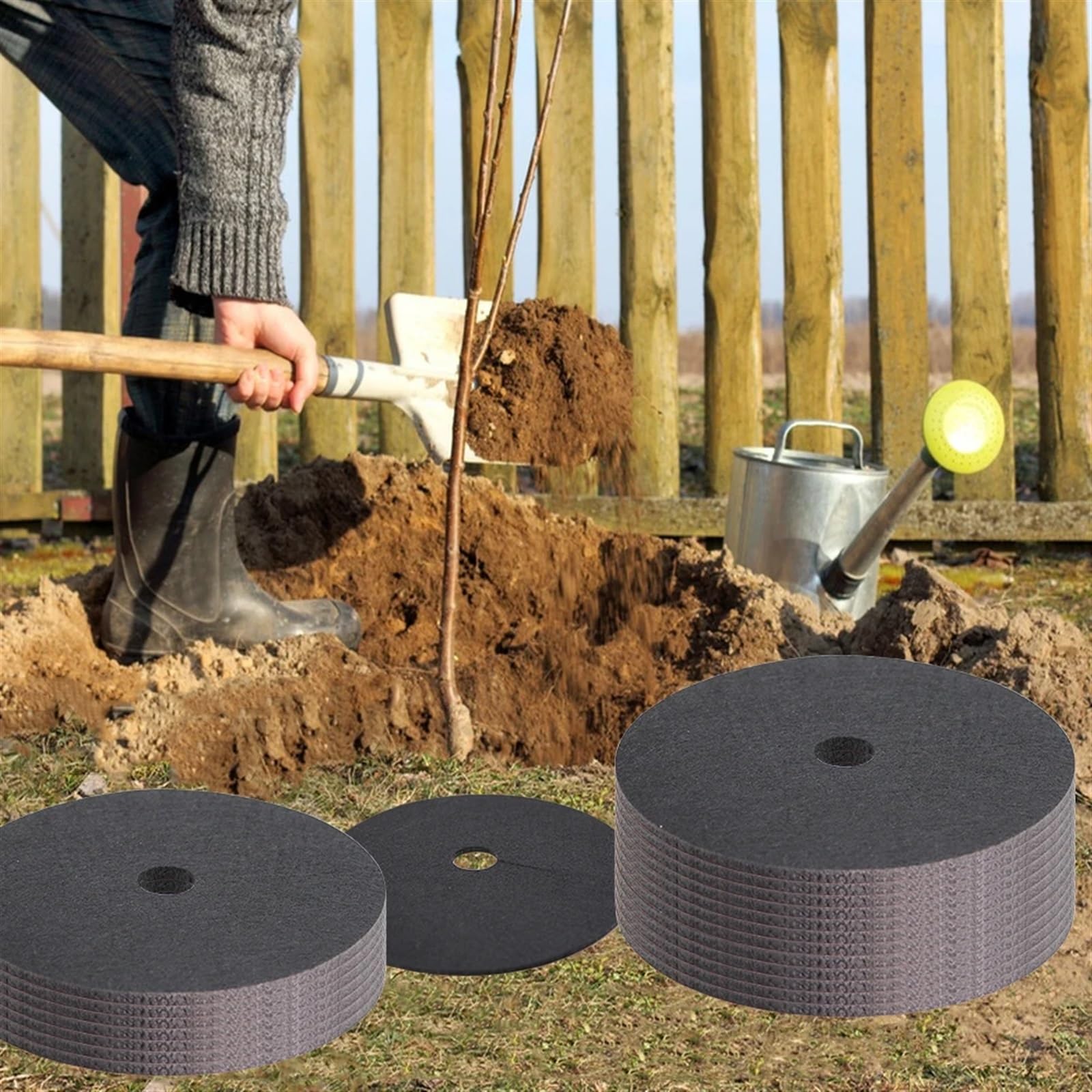 Maty mulczowe w kształcie pierścieni, Pierścień do ściółki z włókniny, wielokolorowy, wiele rozmiarów, opakowanie 10 sztuk o grubości 2 mm(Deep Green X1pcs,42CMX42CMX5CM)