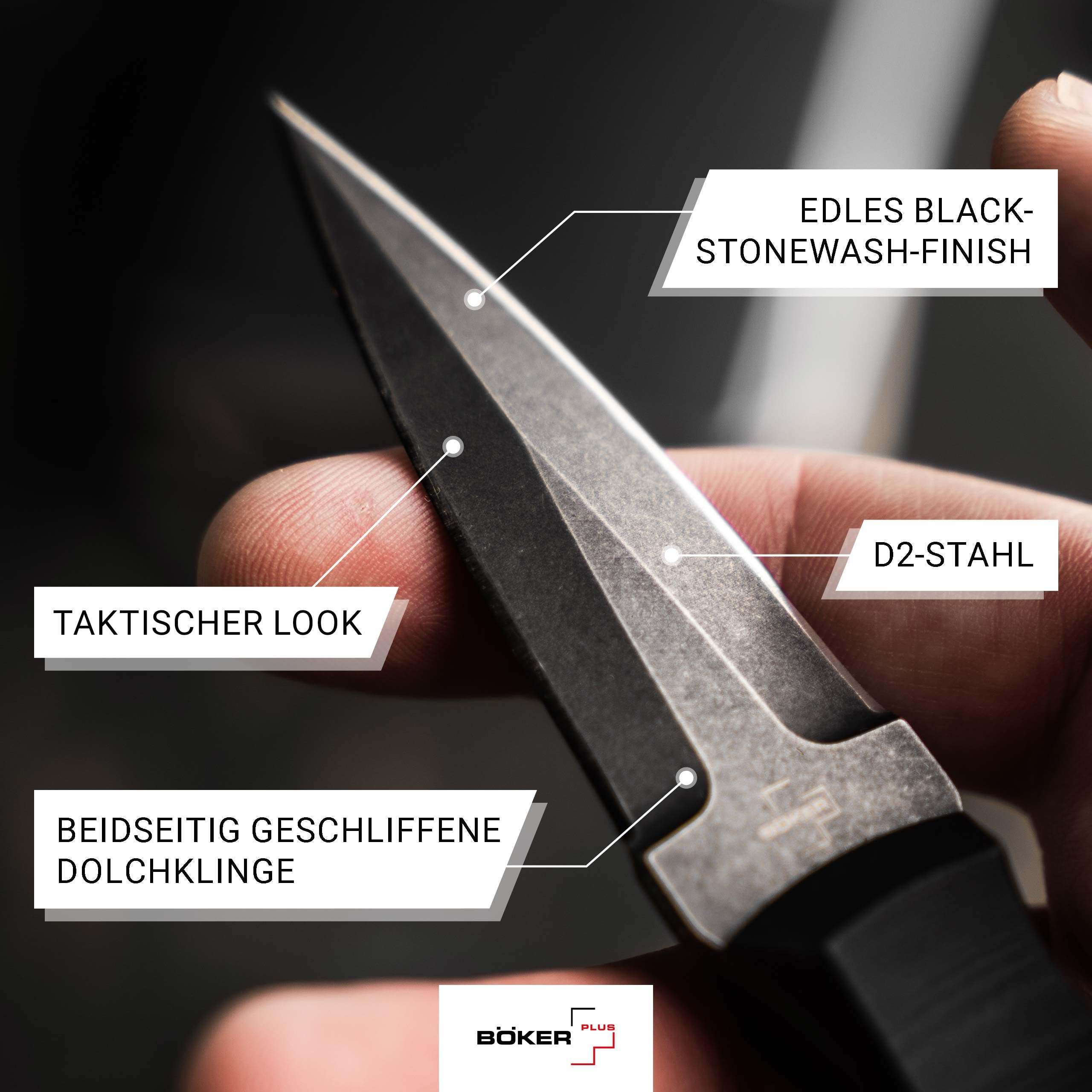 BÖKER PLUS - Pocket Rocket - Mini Neck Knife klein - Profi Fulltang Messer mit zweischneidiger D2 Klinge 7 cm - Halsmesser mit Kydex-Scheide & Kugelkette schwarz - Dolch Nackenmesser G10