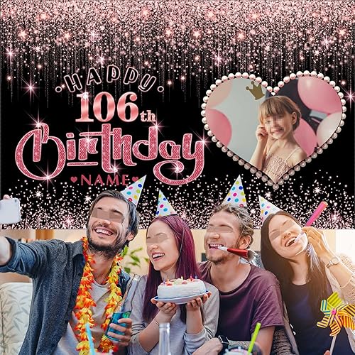 Vista 463 de Cartel personalizable de decoración de feliz cumpleaños número 49 de oro rosa – Personalización de gran tamaño fondo de fotos – Admite fotos