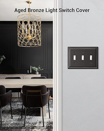 Miniatura 10 de DEWENWILS Paquete de 4 cubiertas de enchufe de metal, placas de pared de enchufe, placas de cubierta de interruptor de luz de latón antiguo, 4.92 x