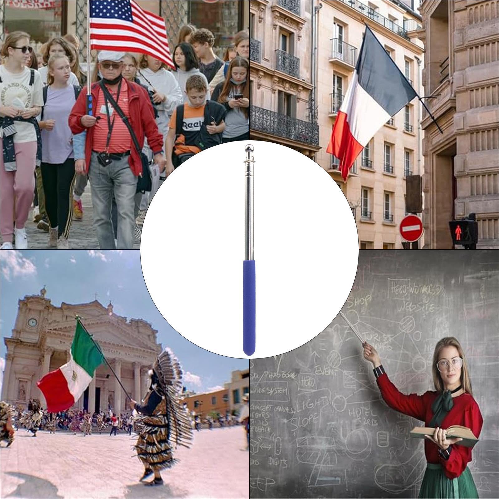 per bandiera con guida turistica, telescopica portatile in acciaio inox, estensibile con clip per guida turistica, punto di insegnamento per addestramento di cavalli, totem per sfilate di per bandiera con guida turistica, telescopica portatile in acciaio inox, estensibile con clip per guida turistica, punto di insegnamento per addestramento di cavalli, totem per sfilate di