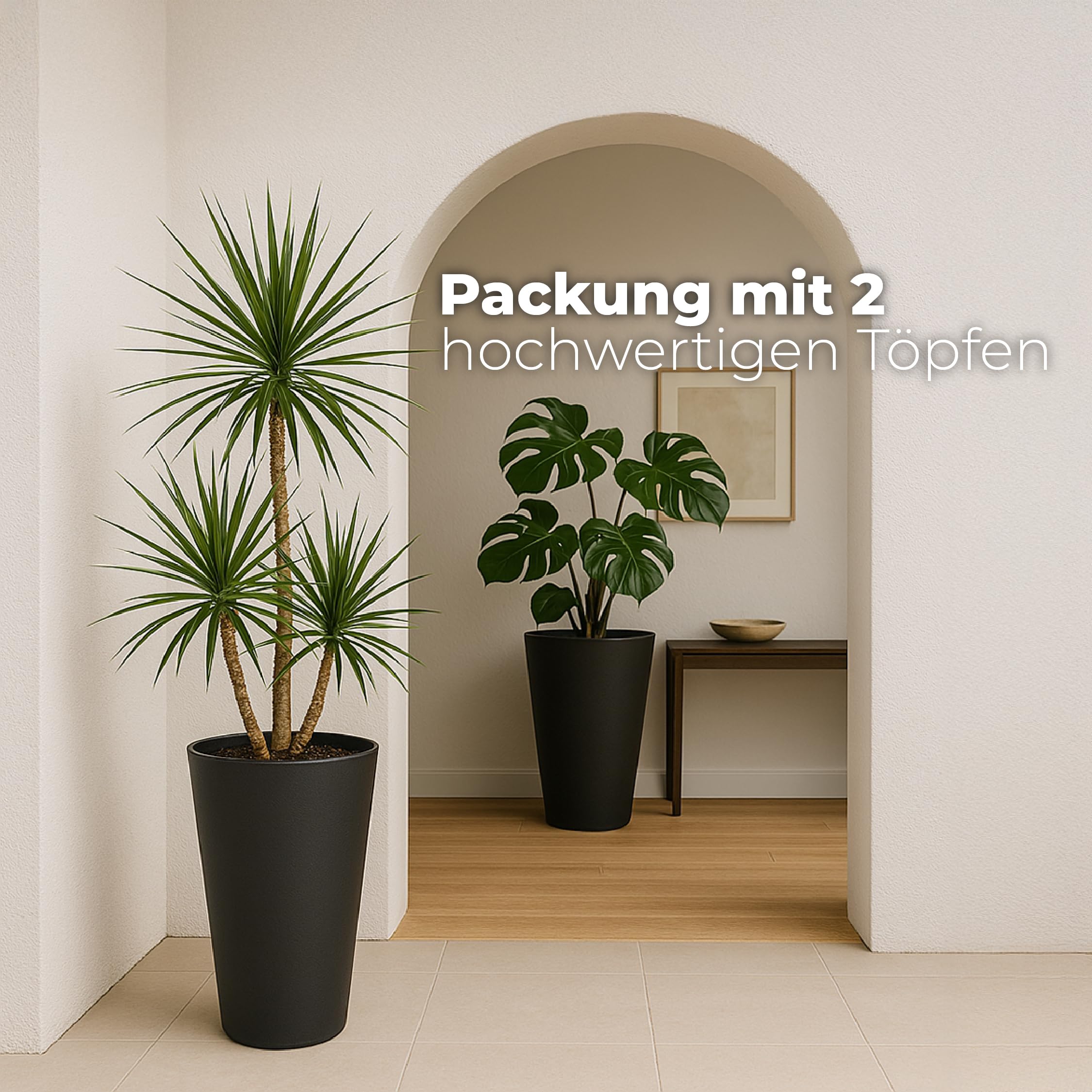 Hohe Blumentöpfe für den Außenbereich. Grosse 30 cm Töpfe für Zimmerpflanzen 2 Stück Große Hohe Plastikpflanztöpfe Übertopf aus kunsstoff für Blumen Hohe Töpfe für Innen (Packung 2 Schwarz einfarbig)