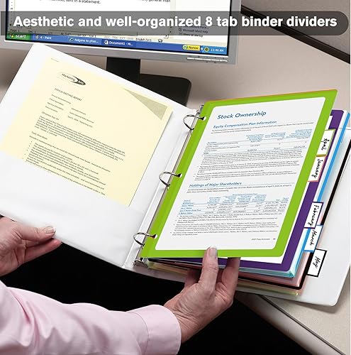 Miniatura 6 de HABGP 16 unidades2 juegos de 8 separadores de pestañas para carpeta de 3 anillas, 16 separadores de carpetas de 3 anillos de color transparente con