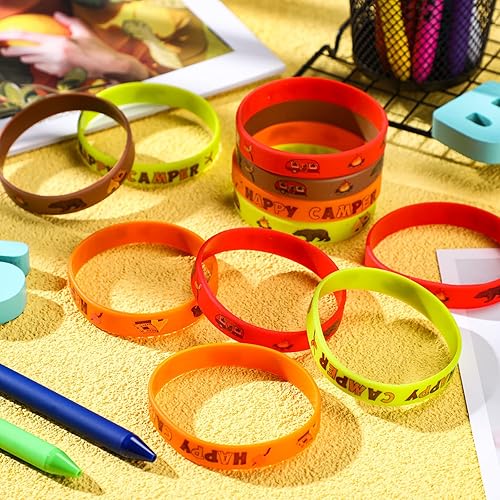 Miniatura 4 de Chivao 24 pulseras de silicona para fiestas de campamento, pulseras de goma temáticas de campamento, pulseras de goma Happy Camper para aventuras,