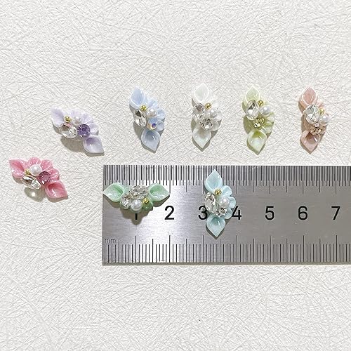 Miniatura 4 de XEAOHESY 20 dijes de flores 3D para uñas, gemas y diamantes de imitación para uñas, incrustaciones de perlas, cuentas de cristales, flores acrílicas