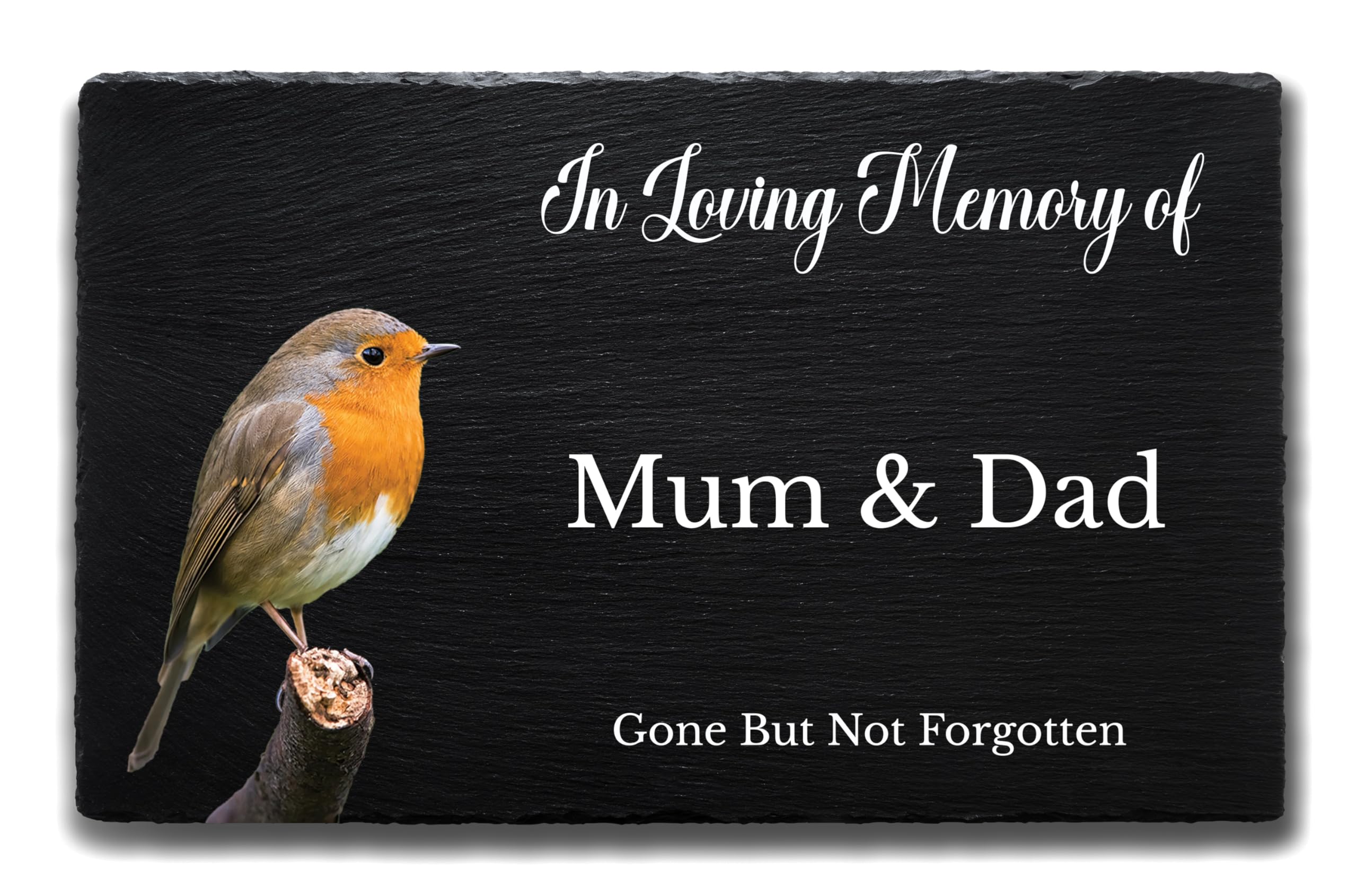 1Stclassgifts Black Slate Memorial Grave Marker Grave Plaque Remembrance With In Loving Memory Of & Robin Design (Uv Printed) (Mum & Dad)