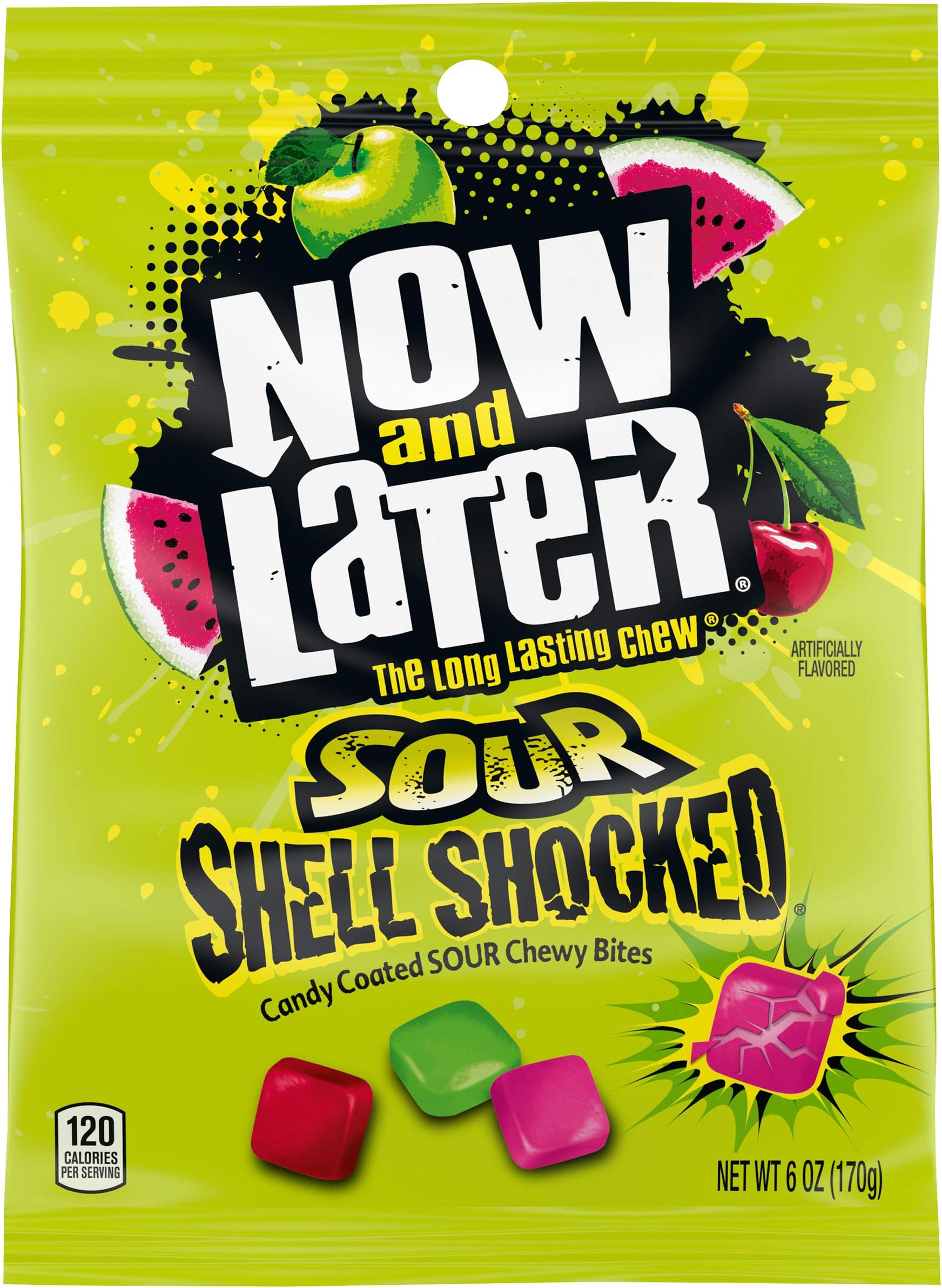 Now & Later Sour Shell Shocked Fruit Chewy Bites Candy, 6 Ounce Bag (Pack of 12)