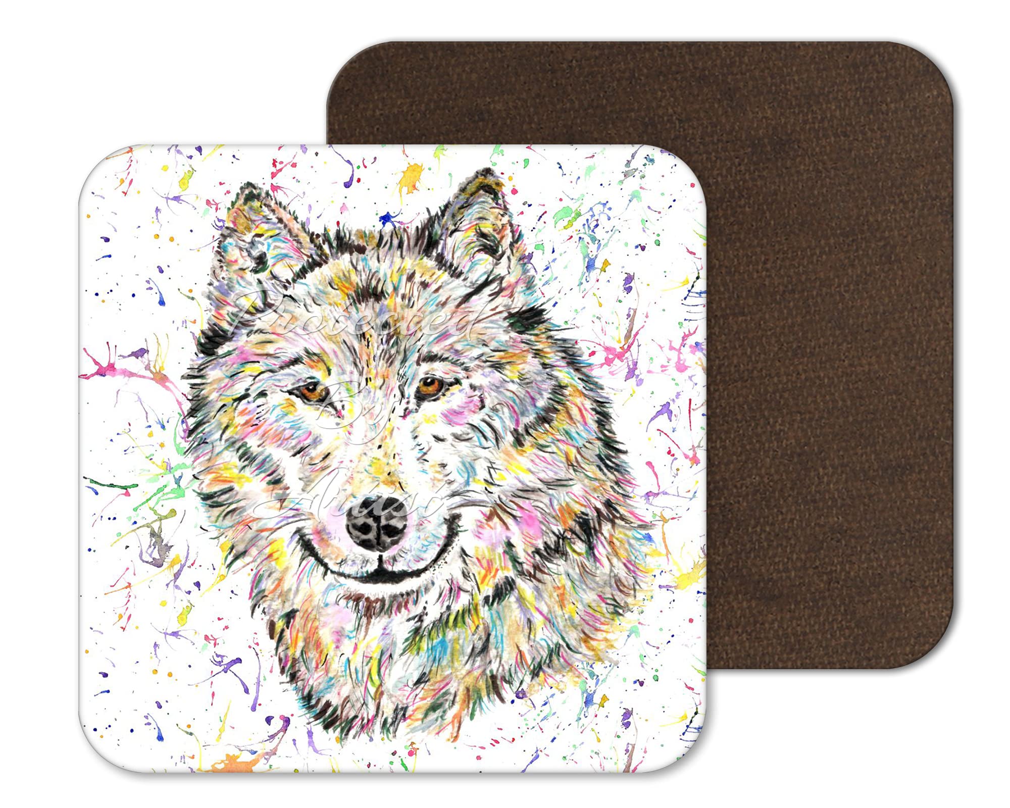 Vixar Coaster Wolf Wildlife Animal Coasters Watercolour Art Gift Work Office Dining Tea Coffee (1)