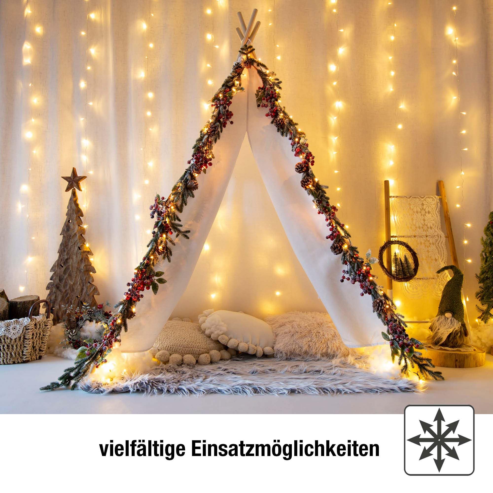 hellum LED Lichterkette Weihnachtsbaum Quick Lights, Weihnachtsbaum Beleuchtung mit Ring und 10 Strängen, 250 LEDs, beleuchtete Länge 2,50m, warmweiß, für außen, Dekorationsbeleuchtung <59 lm 577914