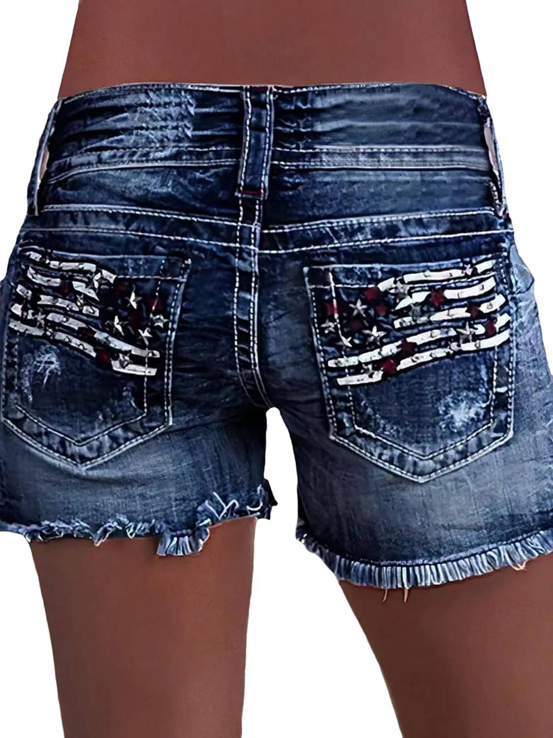 Women's Ripped High Waisted Jean Shorts American Flag Frayed Raw Hem Casual Denim Shorts - Image 2
