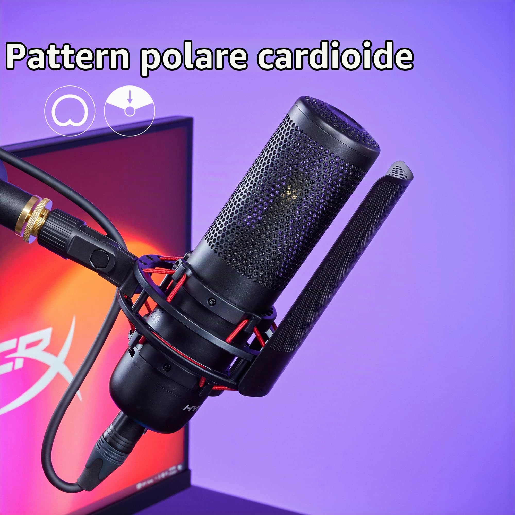HyperX ProCast, Microfono XLR da Gaming, USB a condensatore, Anti-Vibrazione, FiltroPop, Illuminazione RGB, Tap-To-Mute, Streaming, Discord, Twitch, Discord, Youtube, per PC, PS5, PS4, Mac, Bianco