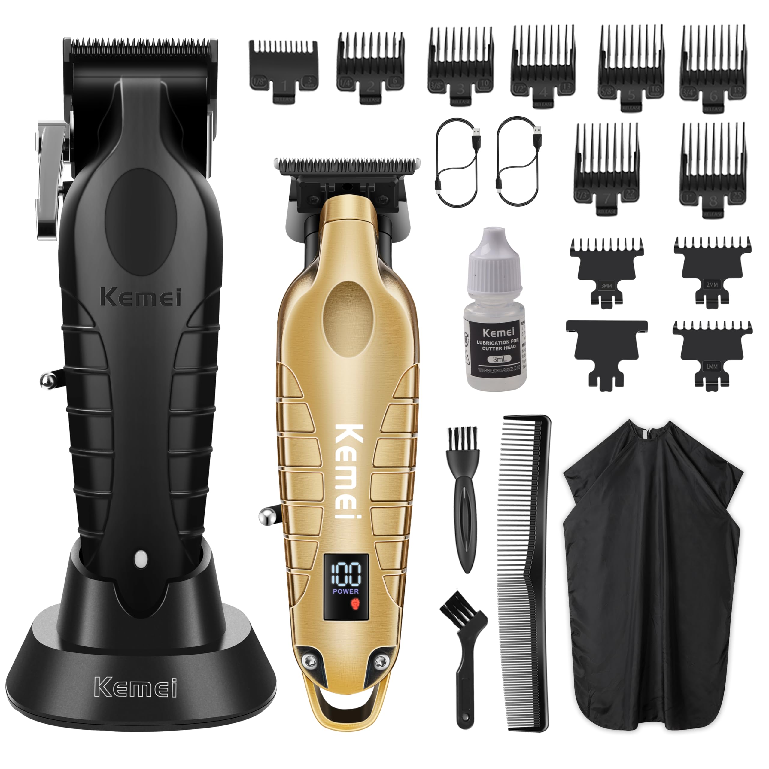 KEME Ihaarschneidemaschine und Barttrimmer Set profi, Barbierschere zum Haareschneiden, Elektrische Trimmer für Männer, T Blade Grooming Kit mit 11 Führungskämmen für die Familie