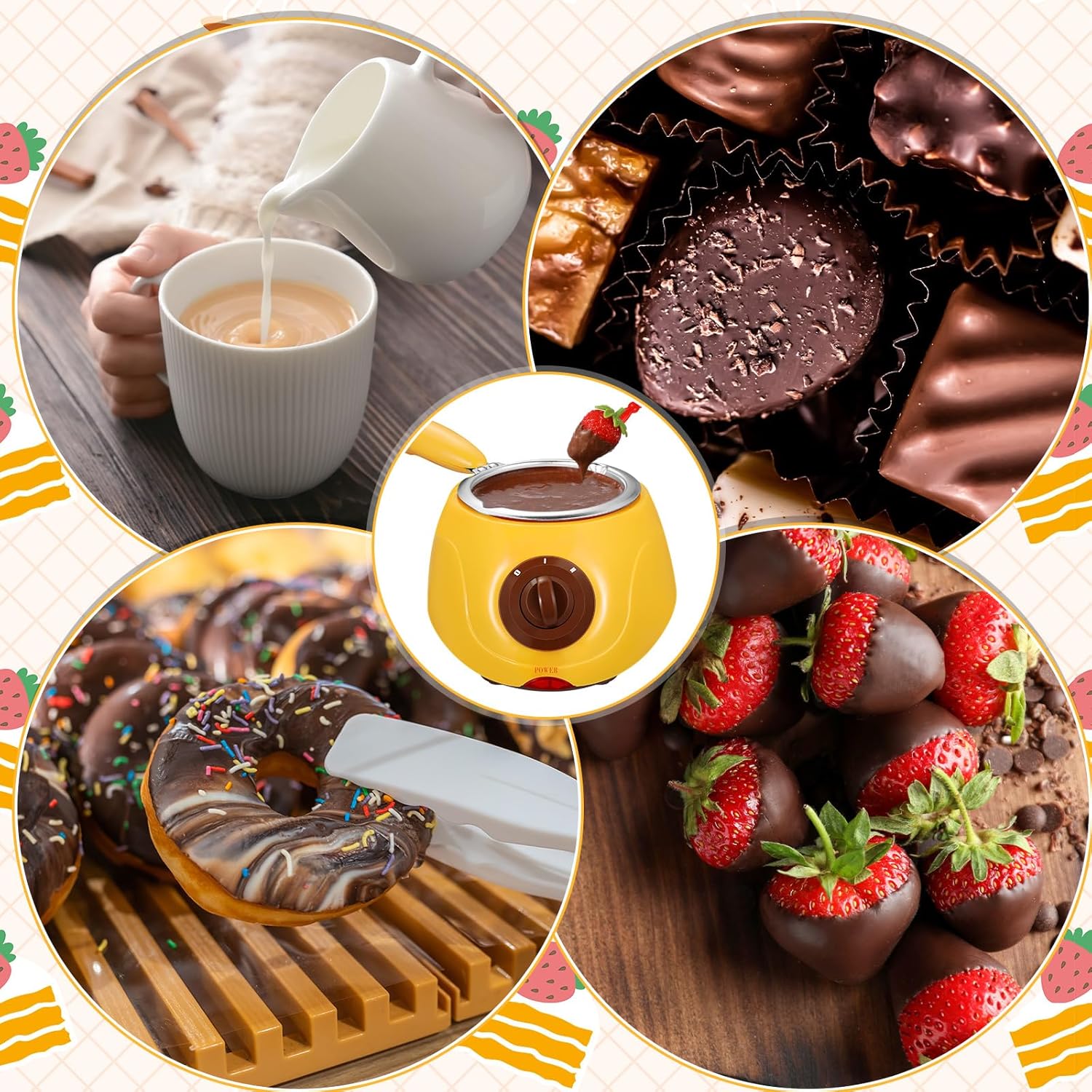 Umigy Electric Melting Chocolate Pot Gift Set Mini Fondue Fountain Pot Kit Chocolate Melting with DIY Mold and Accessories for Candy Chocolate Milk Cheese Candy Home(Yellow)