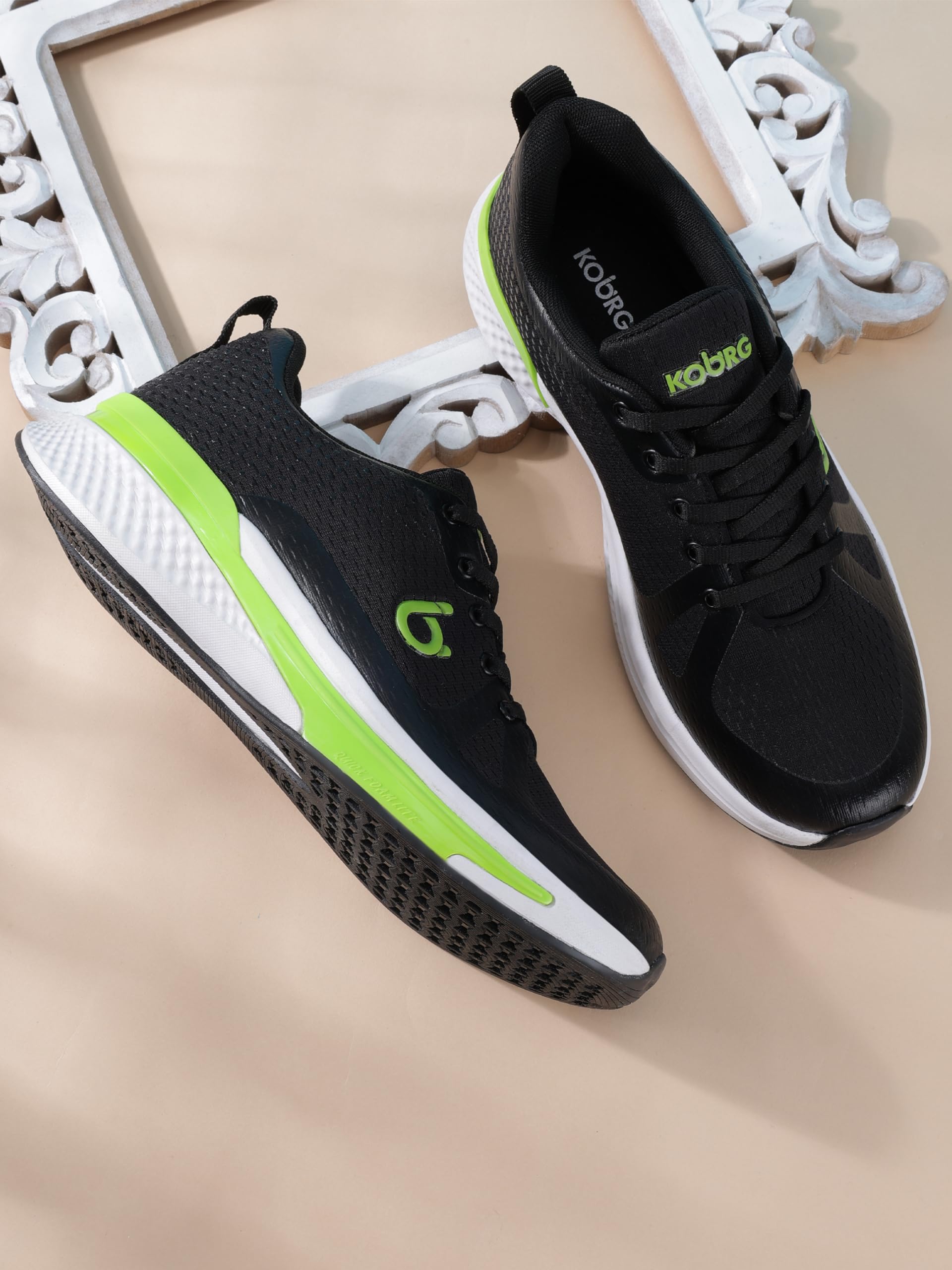 KOBURG Airstep Sports Shoes for Men | Comfortable TPR & EVA Sole | Stylish Lace-Up Sports Black Green 1