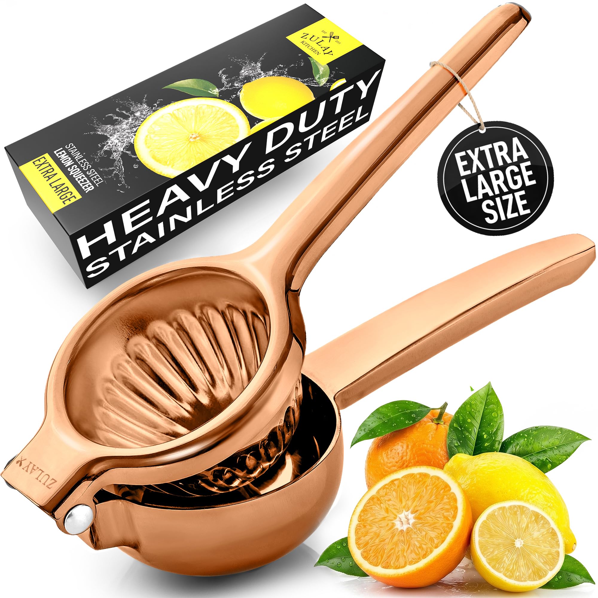 Zulay Extra Large Lemon Squeezer Stainless Steel - Easy Squeeze Heavy Duty Lemon Juicer Hand Press - Ergonomic Citrus Squeezer &amp; Fruit Juicer for Small Oranges, Lemons, &amp; Limes