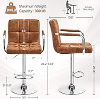 Vista 3 de Yaheetech - 4 taburetes de bar ajustables para mostrador de cocina, taburetes de bar/mostrador, silla de comedor giratoria hidráulica de piel Marrón