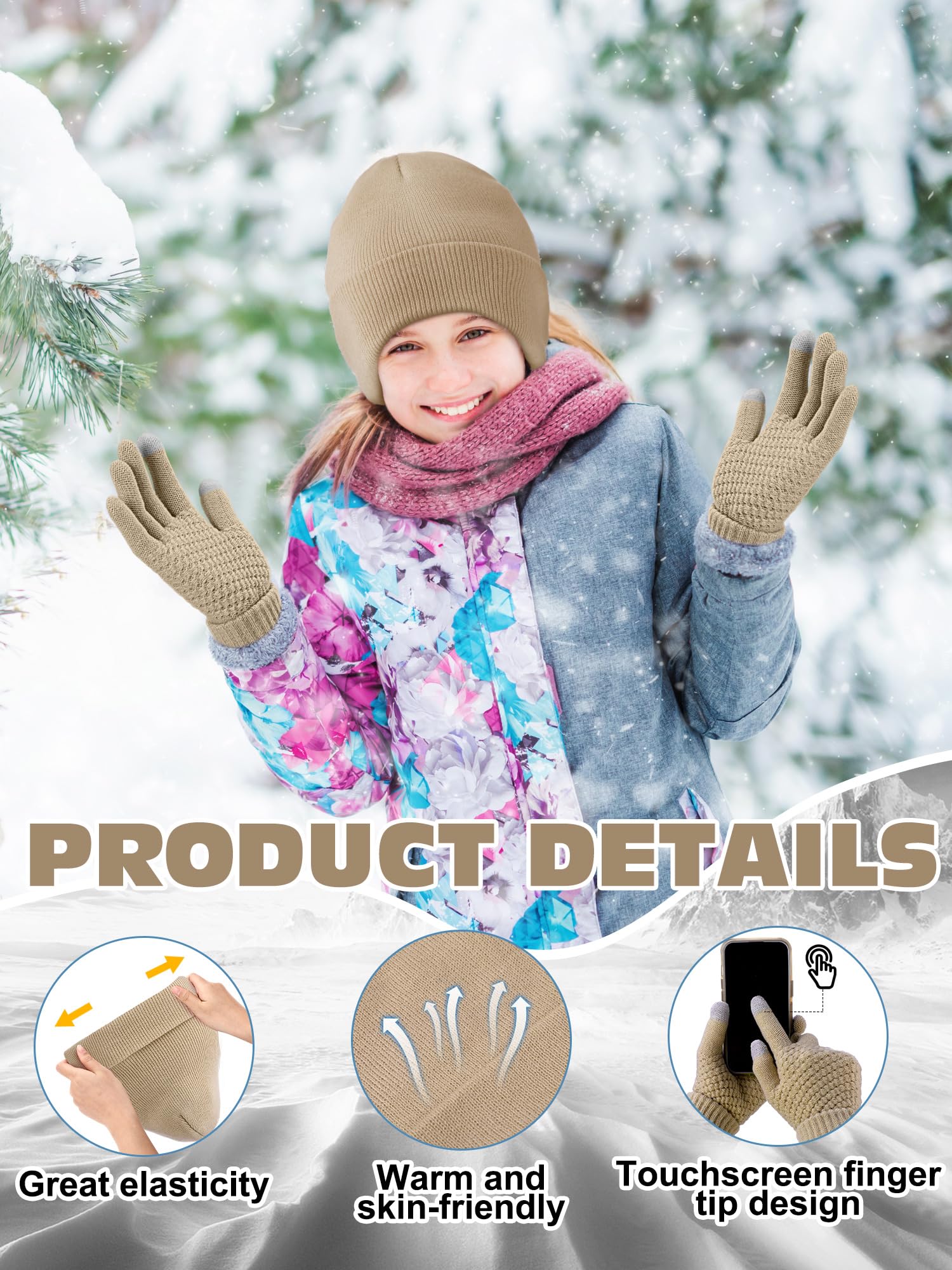 Teenyyou 5 Pcs Winter Gift Set for Woman Hat Gloves Fuzzy Crew Socks 12 oz Coffee Mug Gift Box with Lids Birthday Women Gift