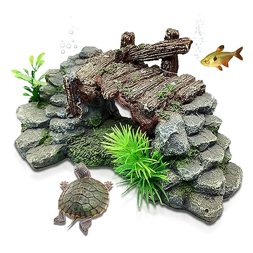 Aquarium Decor, Betta Fish Tank Accessories with Plants, Turtle Tank