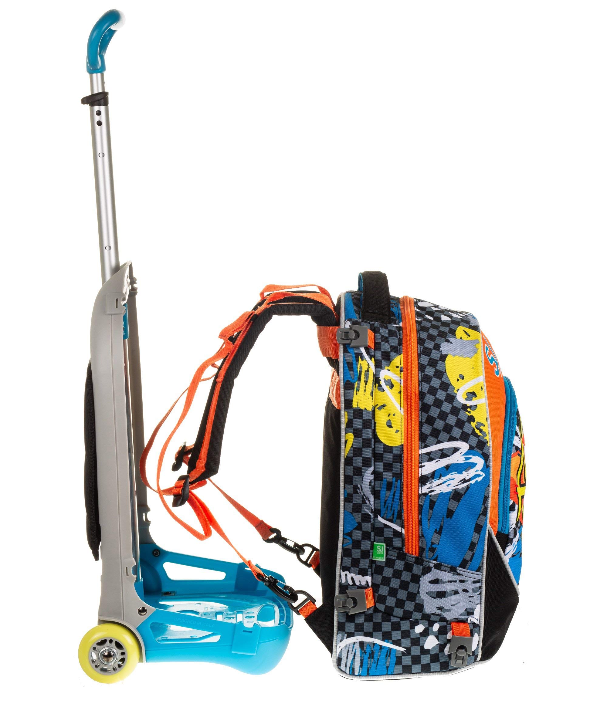 TROLLEY JACK JUNIOR - SJ BOY - Blu Arancio - 28 LT SGANCIABILE e LAVABILE - Scuola e viaggio