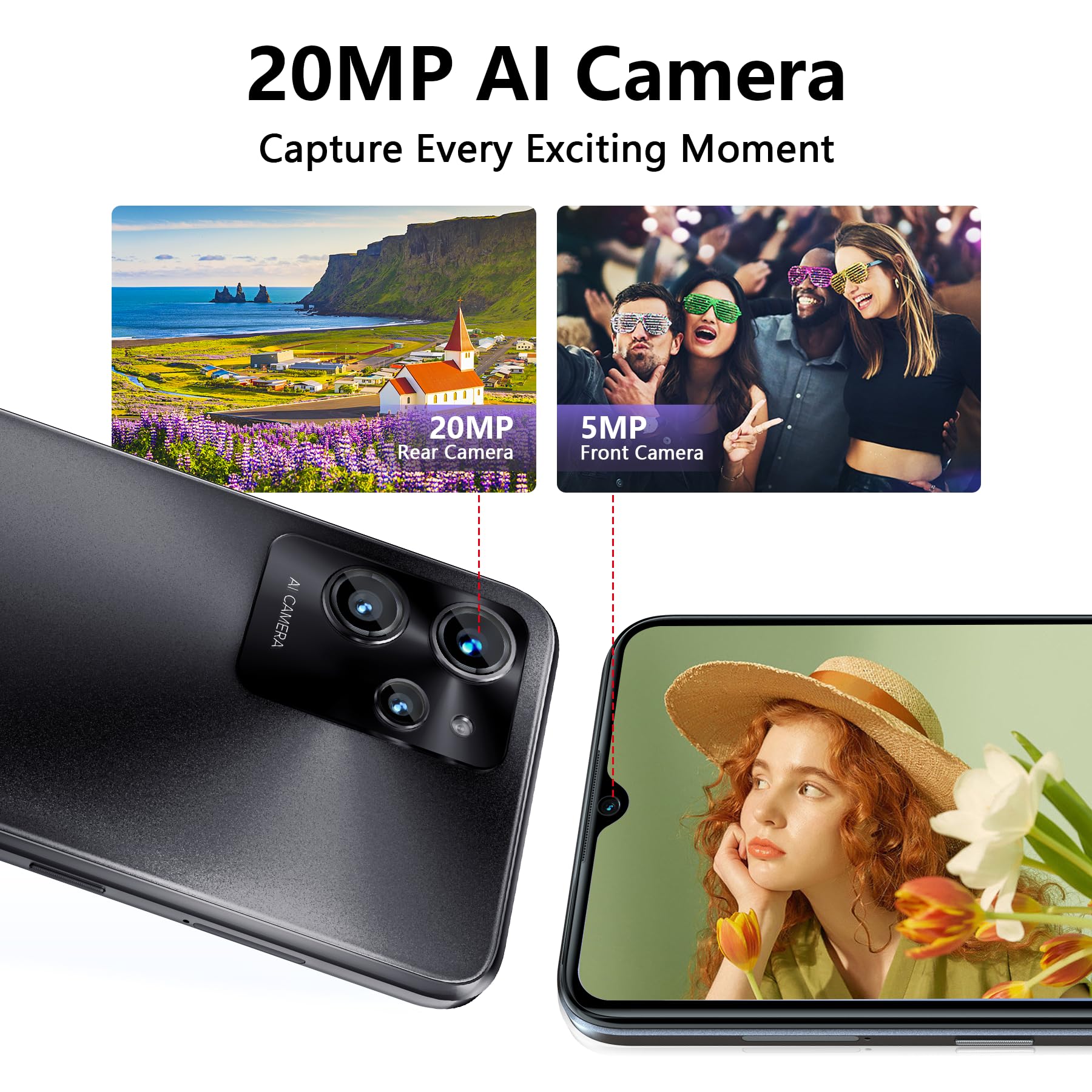 C32 Pro Wolny Telefon 2023, 16GB RAM+ 256GB ROM/SD, 1 TB, 6.52'' Ekran, bateria, 5150 mAh, aparat 20 MP, Octa-Core 4G Dual SIM, Android 12, Smartphone, Fingerprint/Face ID/GPS/OTG