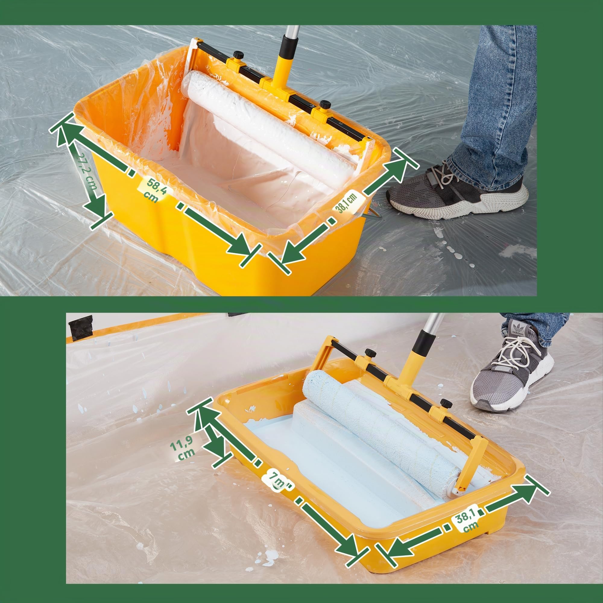 VOOMEY Kit de 13 rouleaux de peinture de 45,7 cm, seau de peinture de 45,7 cm et plateau de peinture, grand cadre de rouleau de peinture avec manche d'extension de 1 m, revêtement de bac à peinture