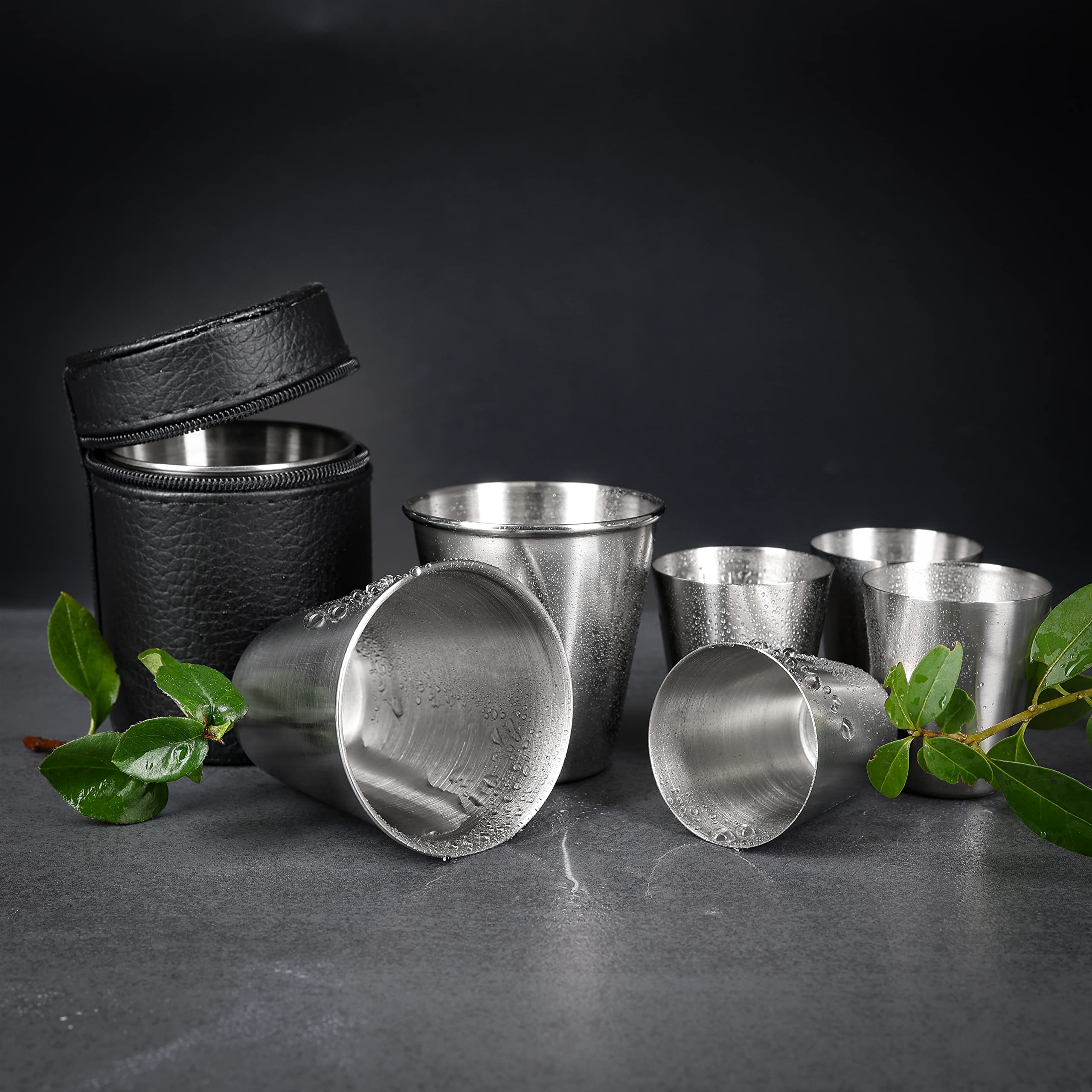 Ganzoo Kubek do shotów ze stali nierdzewnej, 60 ml, zestaw 8 sztuk, do shotów, nietłukące, ze stali nierdzewnej, kubek do espresso/kubek do picia/piersiówka