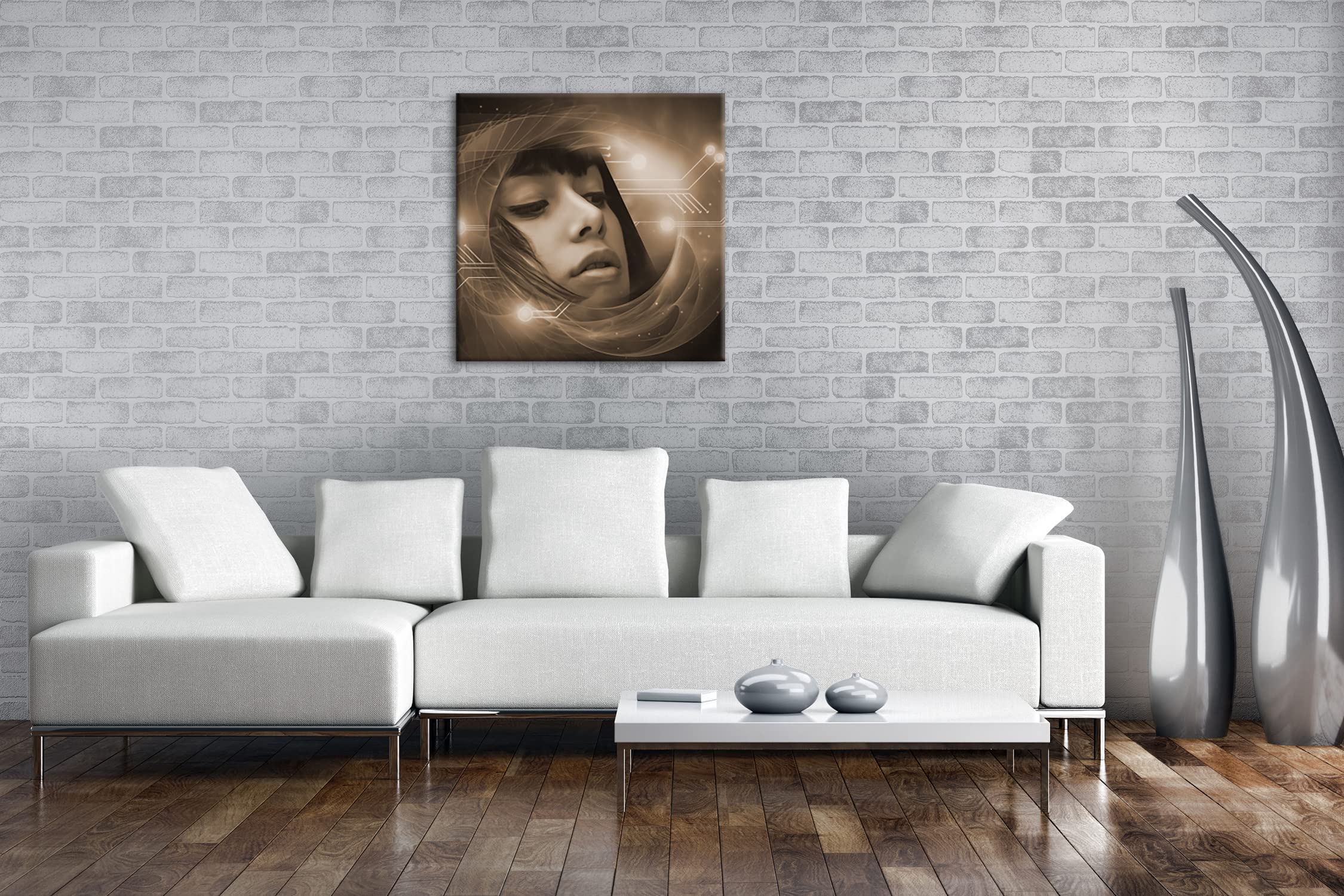 Fotomural con efecto de ciencia ficción de mundo sepia (70 x 70 cm)