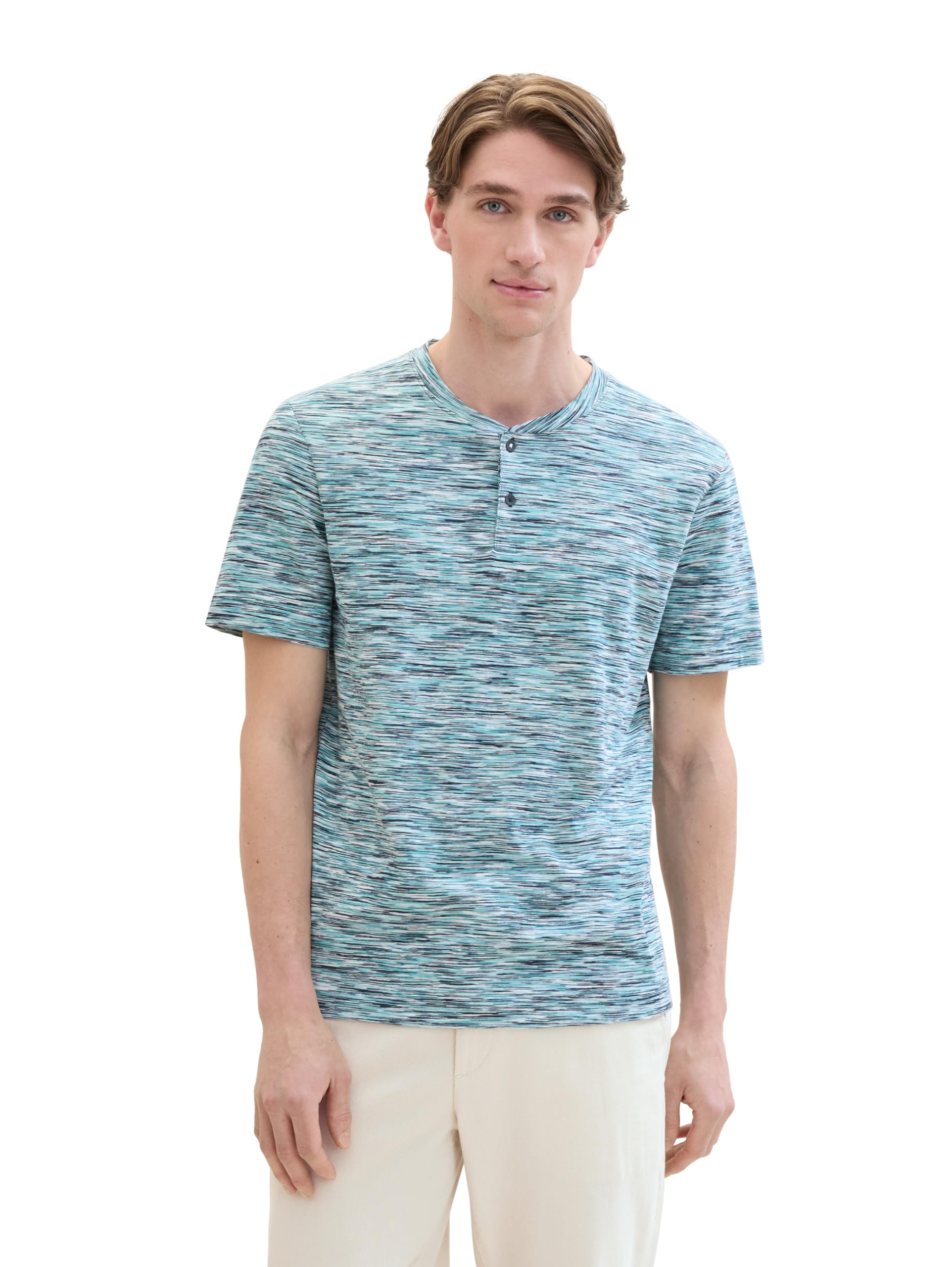TOM TAILOR Men's 1041832 T-Shirt, 35585-Teal Multicolour Spacedye, M