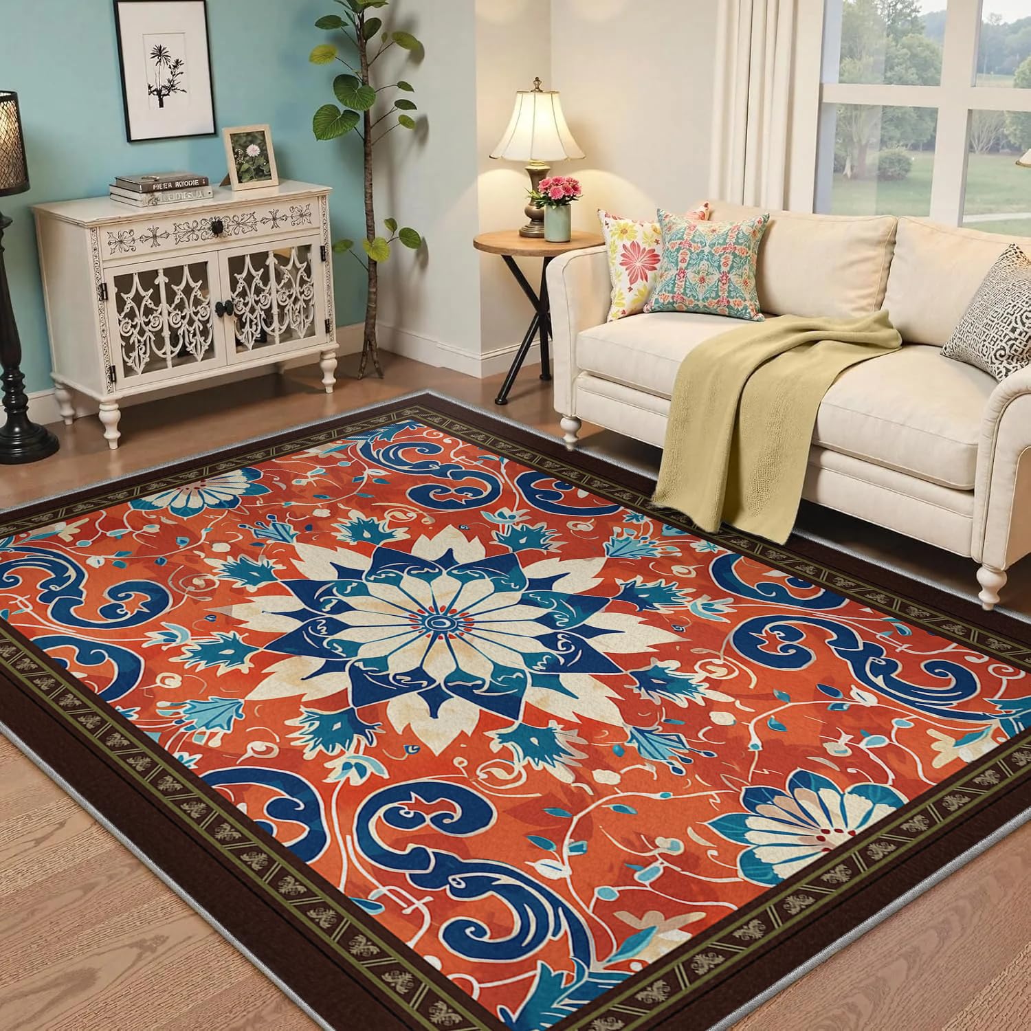 Tapis floraux bohèmes de qualité supérieure aux nuances douces et vieillies
