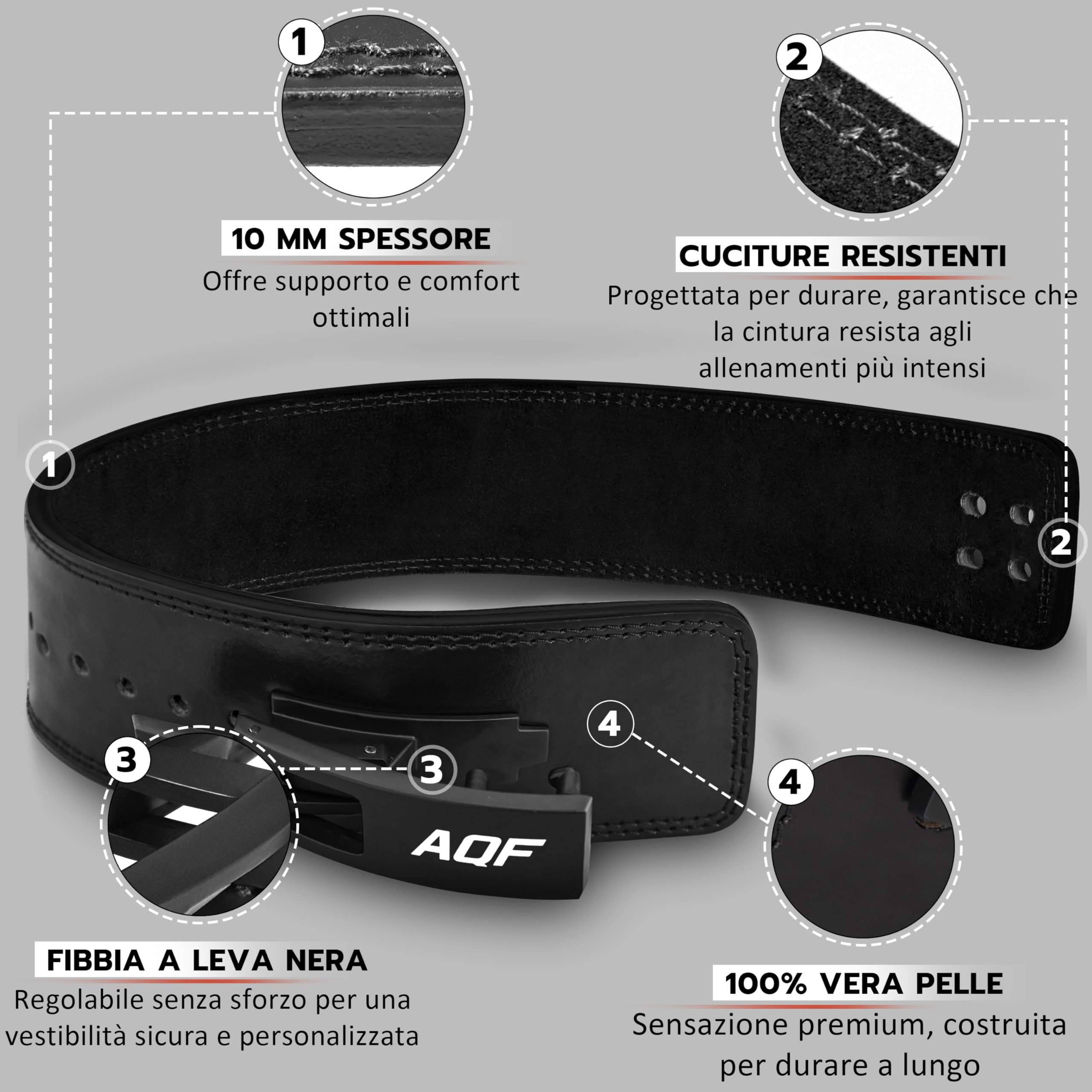 AQF Cintura Powerlifting Leva Fibbia - Larga 4" Spessa 10mm Approvato da IPL USPA - Cintura Palestra Uomo, Cintura Sollevamento Pesi, Cinta Palestra Bodybuilding per Squat, & Gym