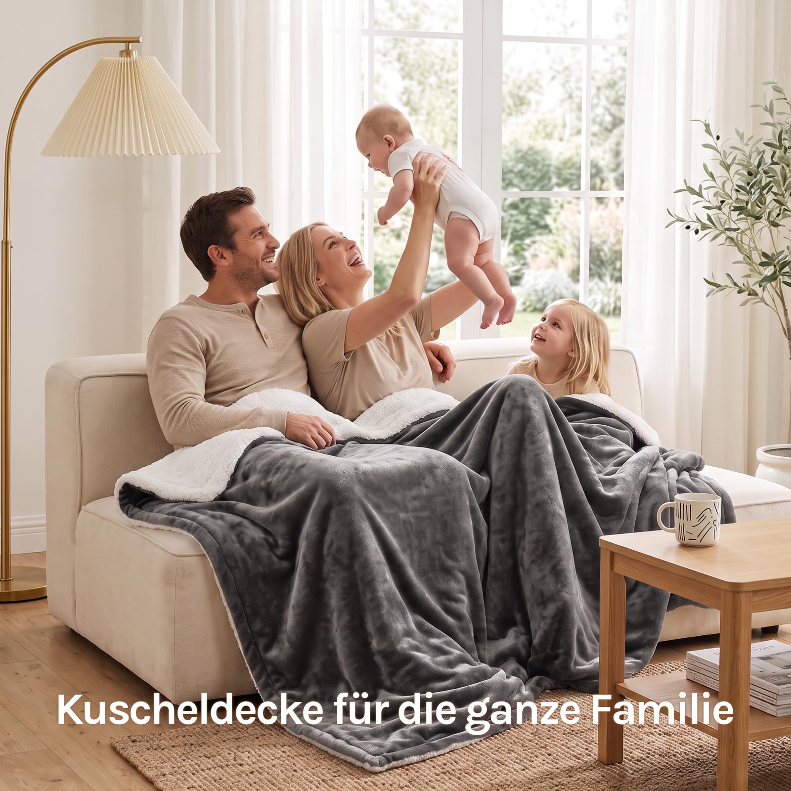 WOLTU Kuscheldecke flauschig, Sherpa Decke, 150x200 cm Grau