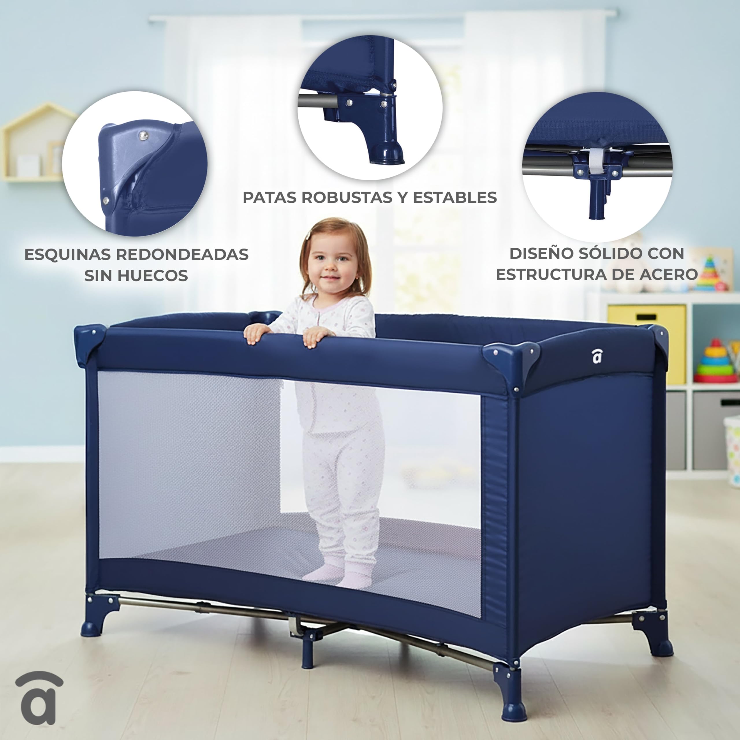 Asalvo Kreta Patchwork, Kinderbett Reisebett Gitterbett, 0-3 Jahre (0-15 kg), leichtes Reisebett, Matratze, (60 x 120 cm), Tragetasche, ultraschnell, faltbar, Typ Regenschirm, Grau