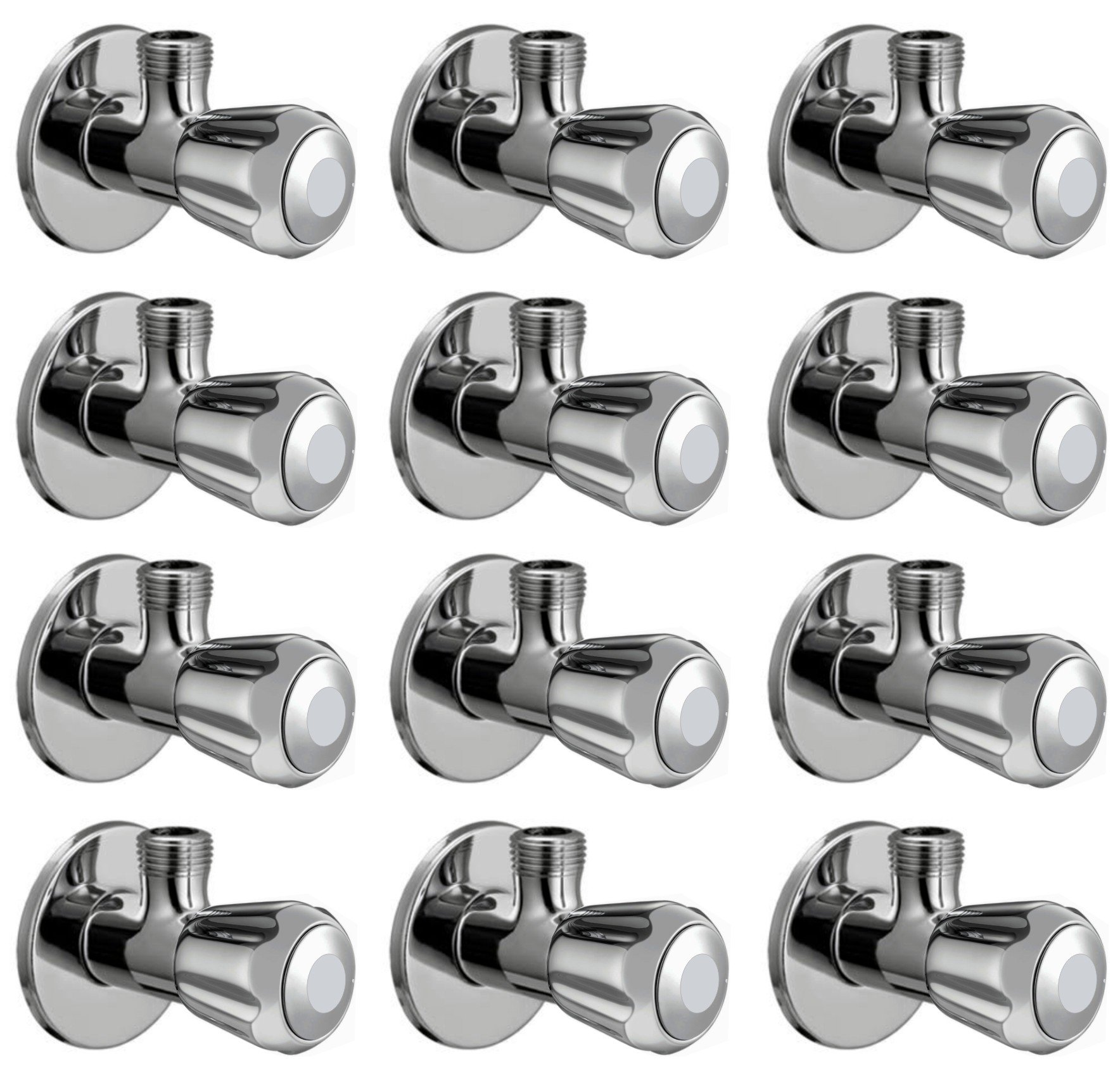 DRIZZLE Conty Brass Angle Valve Stop Cock for Bathroom Taps, Geyser and Wash Basin Connection (Silver, Chrome Finish, 12-Pieces)