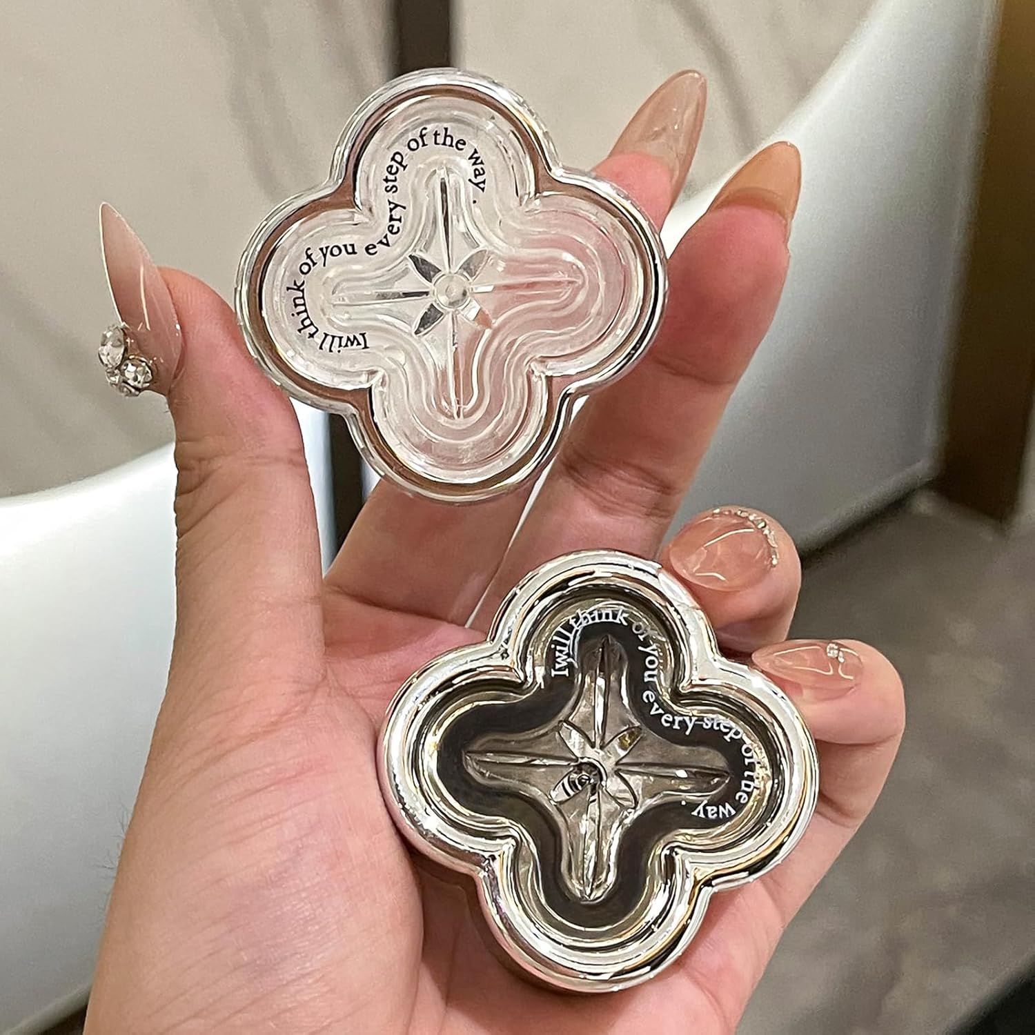 Chchmu Towel Holders 2 Pcs Flower Decorative Towel Hook Wall Mount Hand Towel Hook Self-Adhesive Push Kitchen Towel Hooks, Towel Holders for Bathroom, Kitchen and Household, Silver & Grey