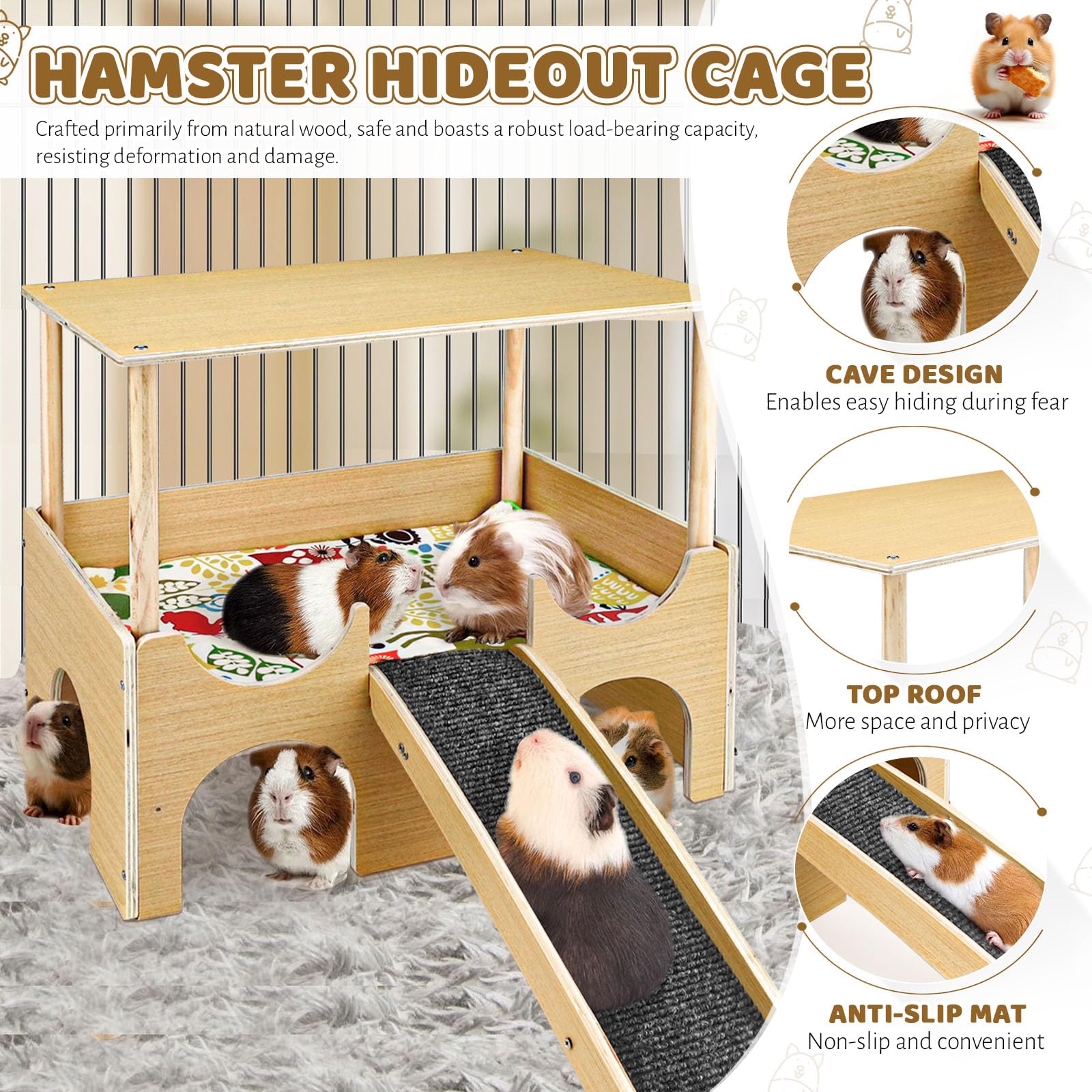 Maison pour cochon d'Inde, cachette pour hamster, lapin, jouets pour cochons d'Inde, accessoires pour cochons d'Inde, maisons et habitats pour petits animaux (bois)