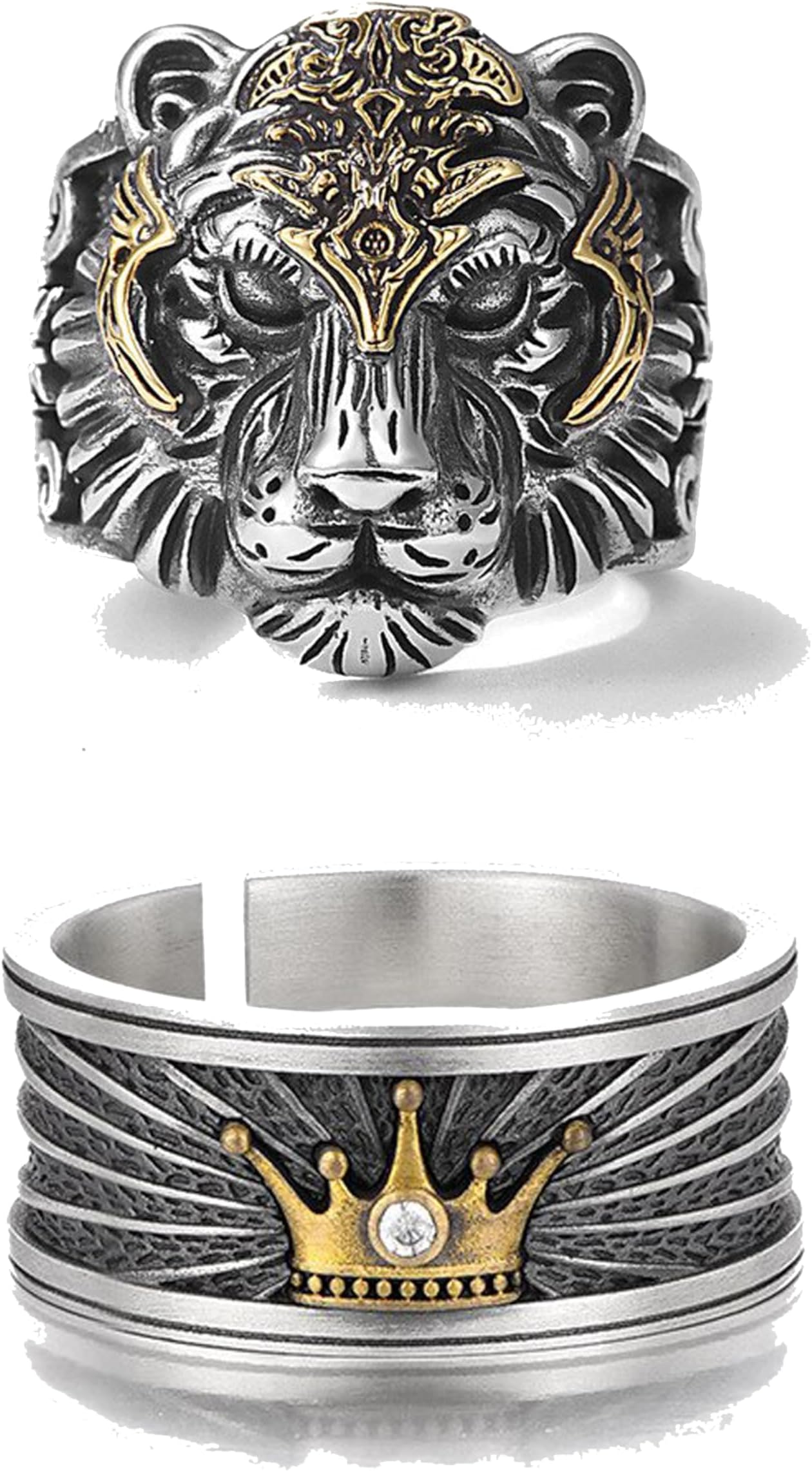Thrillz Stylish Silver Ring For Men Stainless Steel King Lion with Crown Adjutabel Silver Ring For Men Boys Love Gifts Finger Ring Mens Jewellery
