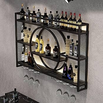 Amazon｜バー酒ボトル陳列棚、金属製ワインラック壁掛けモダン