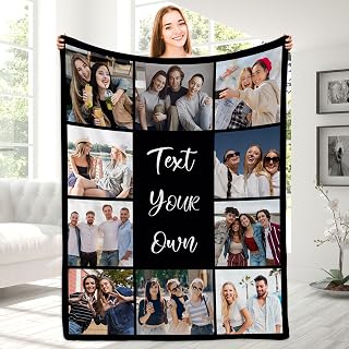 Custom Blanket with Photos Text Customized Blanket,Custom Blankets | For Mom Dad Couple Girlfriend Boyfriend Wife Husband,Blankets for Fathers Day Birthday,Picture Photo Blanket 10 Photos