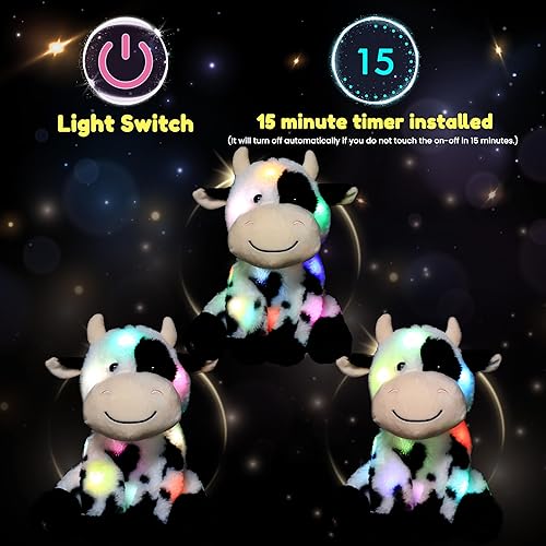 Miniatura 18 de Hopearl Vaca de peluche con luces LED y música, con volumen ajustable, canciones de cuna, animado, da calma, para festival, cumpleaños, niños