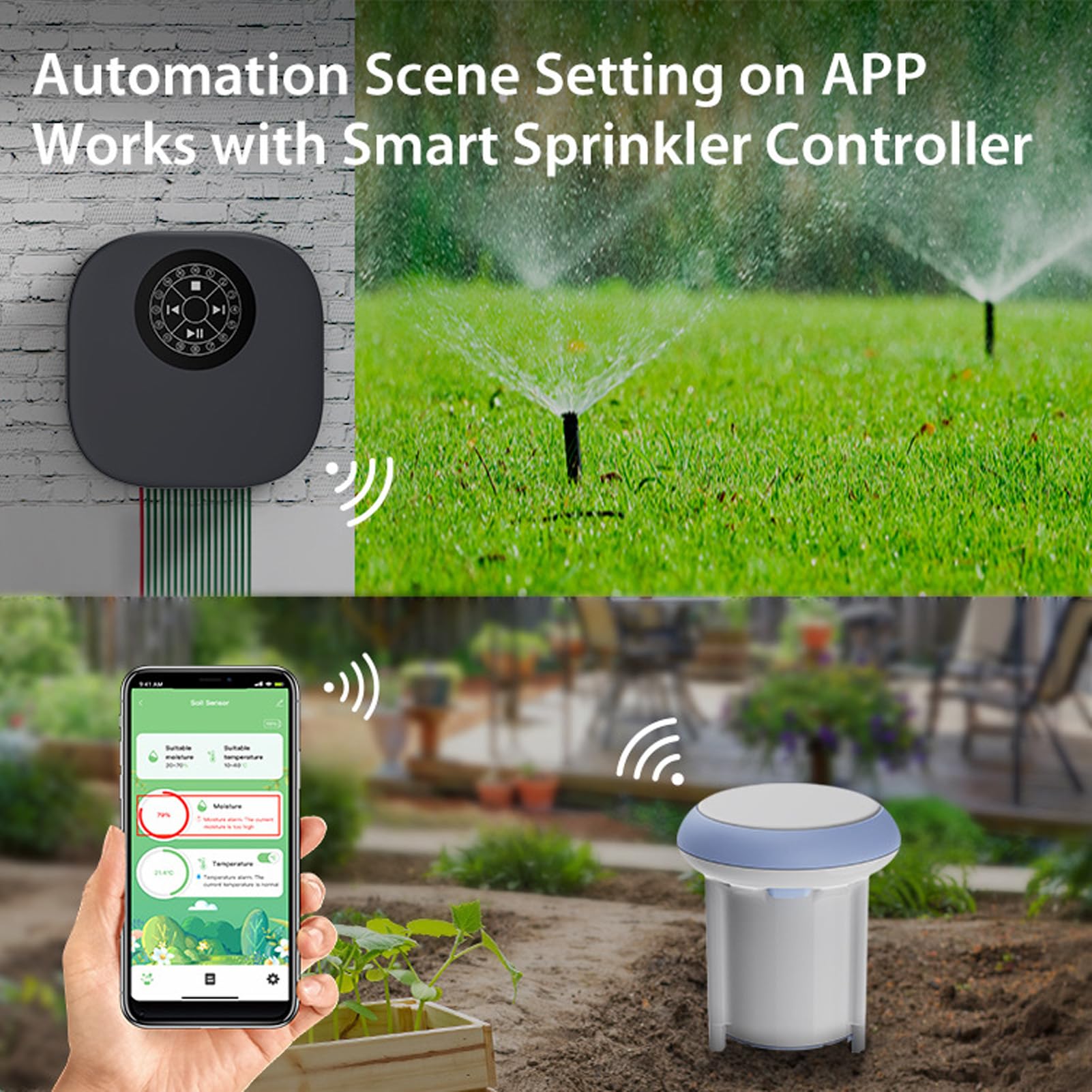 Sensor de Suelo WiFi, Bluetooth Inalámbrico 5.0 IP66 Monitor de Temperatura a Prueba de Agua con Control Remoto de la Aplicación para Plantas en Macetas Cuidado