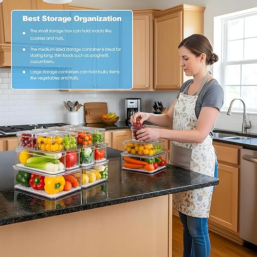 Miniatura 4 de Paquete de 14 contenedores organizadores de almacenamiento para refrigerador, contenedores transparentes apilables para almacenamiento de alimentos